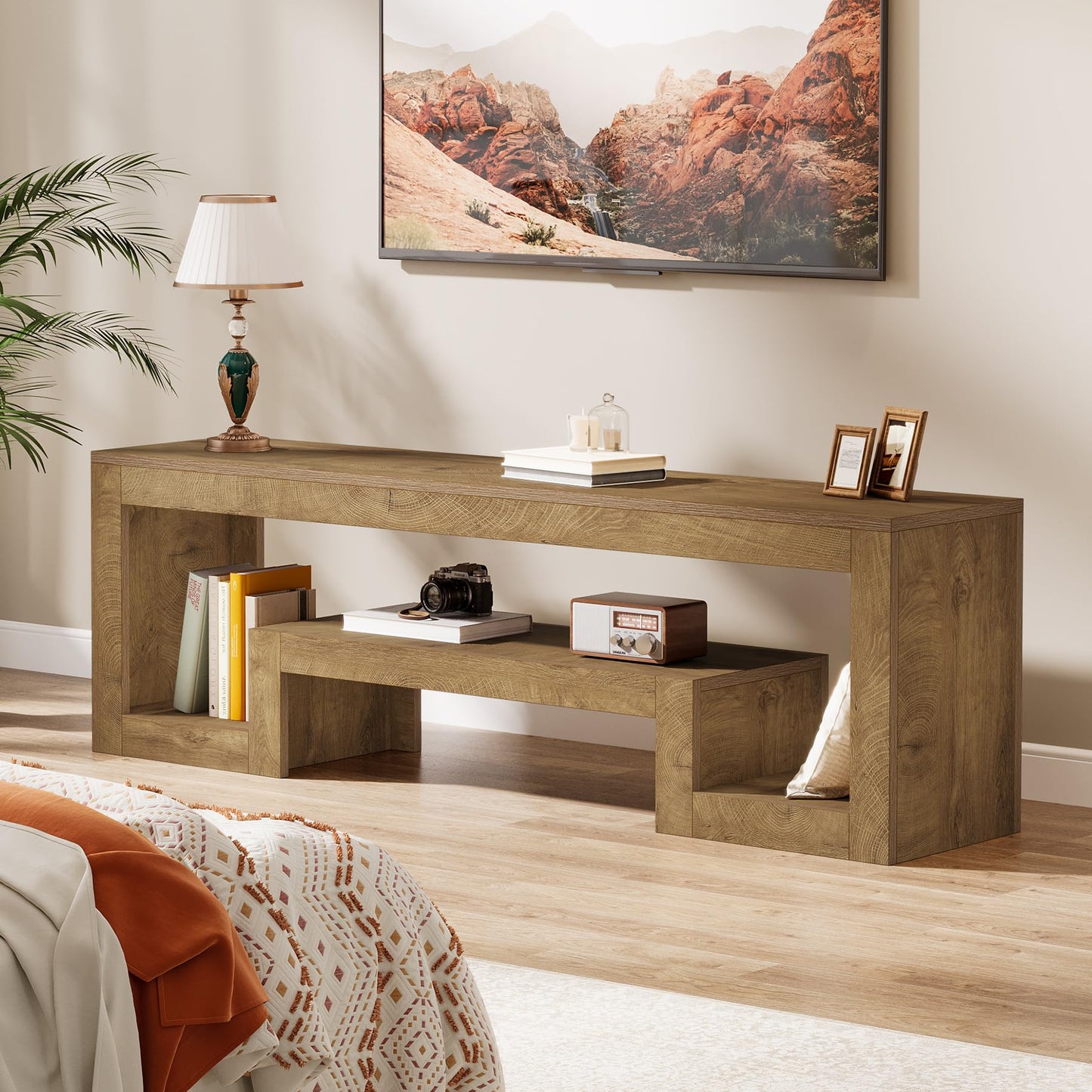 Tribesigns 63-Inch TV Stand for 55/60/65/75-Inch TVs, Farmhouse Entertainment Center with Open Storage Shelves, Wood Television Console for Living Room, Bedroom