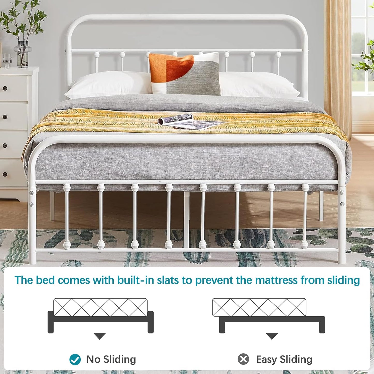 VECELO King Size Victorian Style Metal Bed Frame with Headboard/Mattress Foundation/No Box Spring Needed/Under Bed Storage and Strong Slat Support Purple Bronze