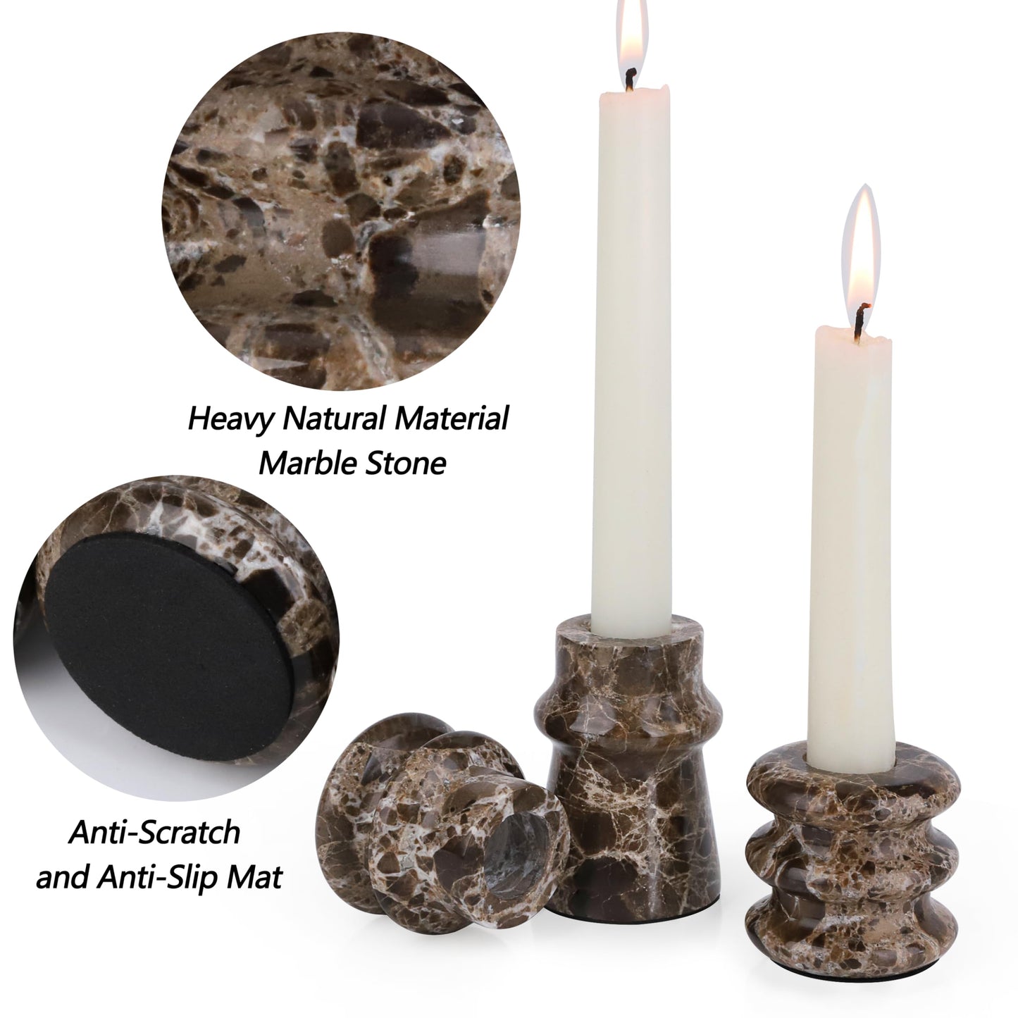 Vixdonos Marble Candle Holder Set of 2 Taper Candle Candlestick Mantle Candle Stand for Home Decor,Wedding,Party and Table Centerpieces(Brown)