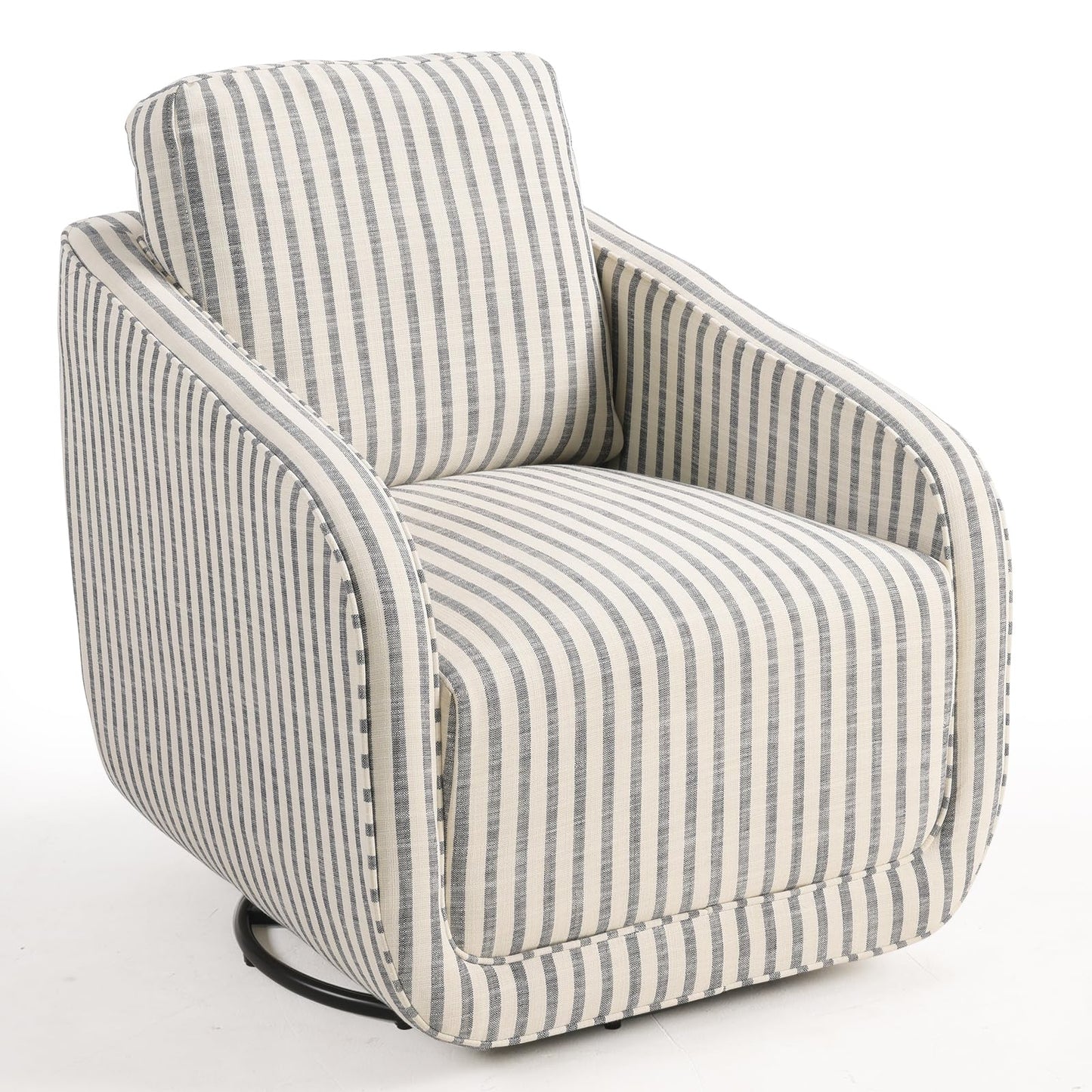 IOMOR Swivel Barrel Accent Chair, 360 Degree Comfy Swivel Reading Chair with Removable Back, Modern Sofa Chair with Oversize Base for Living Room, Bedroom, Office, Fully Assembled (1, Blue Stripe)
