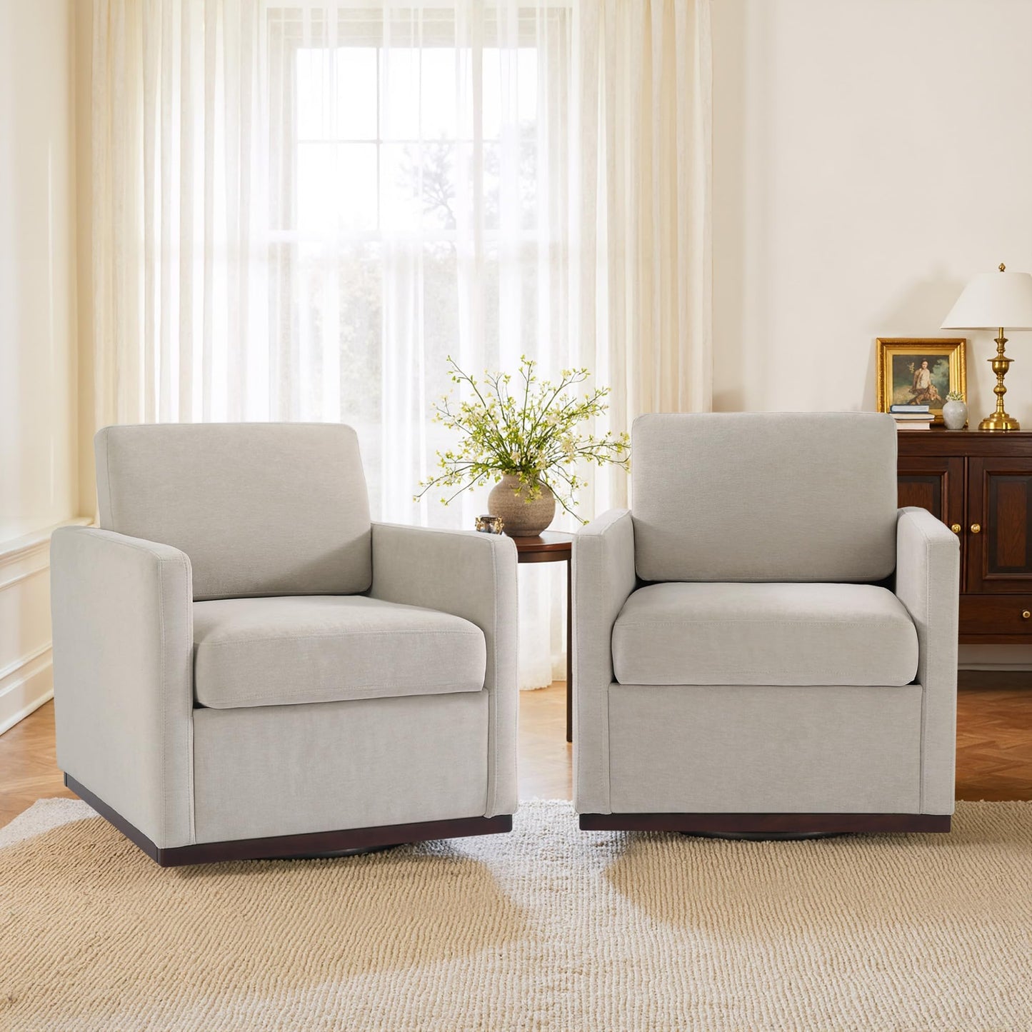 Faux Leather Swivel Accent Chairs Set of 2, 360° Swivel Upholstered Club Armchairs for Living Room, 31" Wide Square Single Sofa Reading Chair with Deep Seat, Metal Swivel Base, Navy