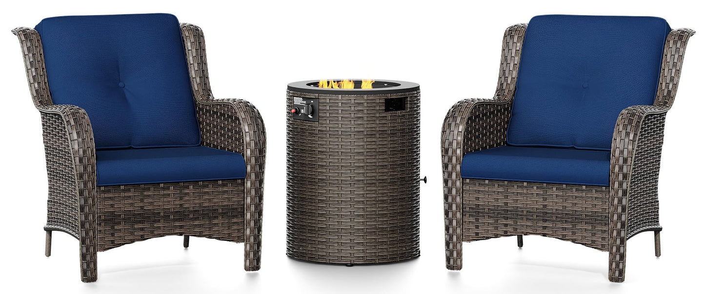 Joyside Patio Furniture Set with Fire Pit Table, 3 Piece Outdoor Wicker Conversation Sets with High Back, Thickened Cushions, Rattan Sectional for Porch, Lawn Use (Red)