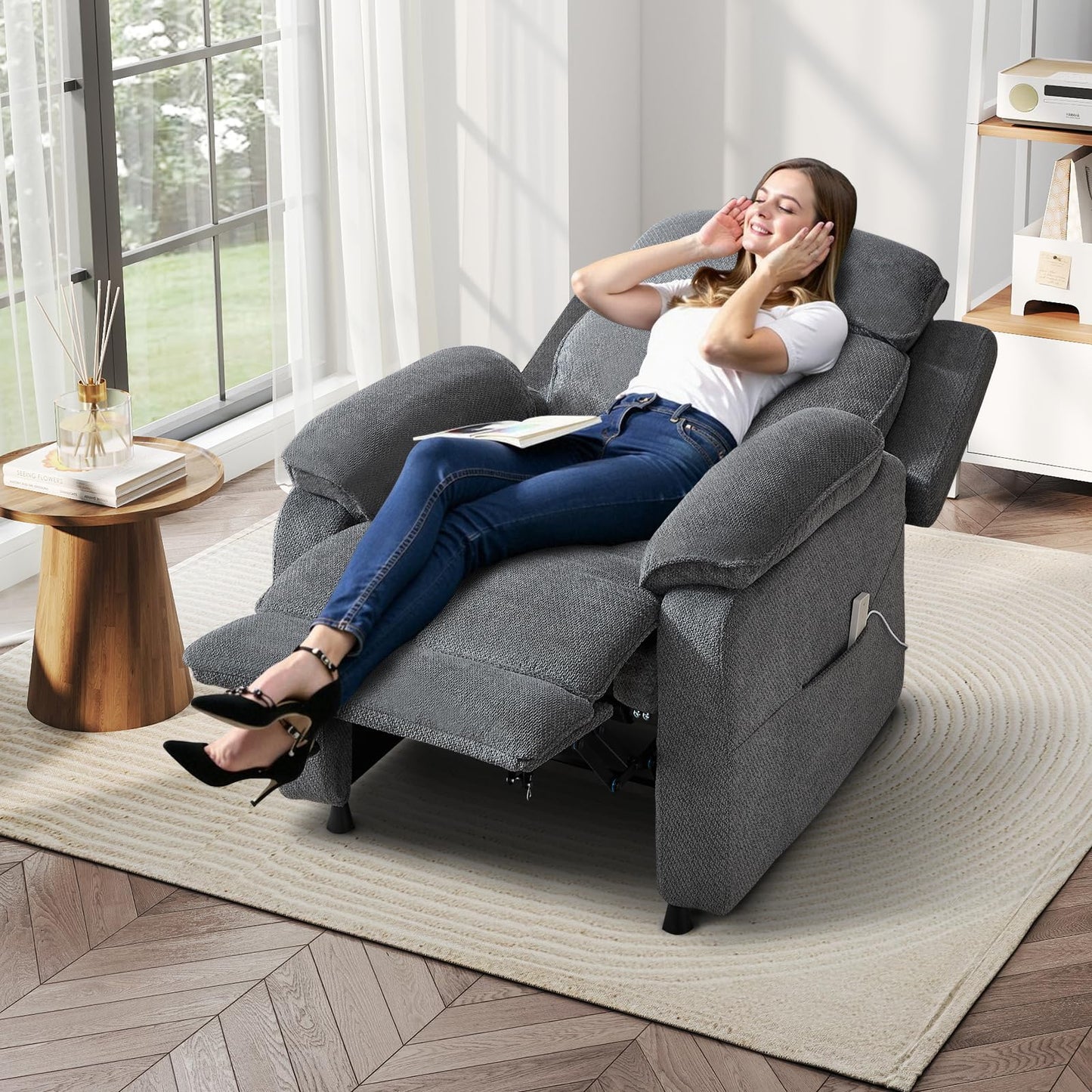 IOMOR Power Recliner Chair, Electric Recliner for Adults, Reclining Sofa Chair, Adjustable Home Theater Seating with Side Pocket for Small Space, Living Room (1, Dark Gray, Single Recliner)
