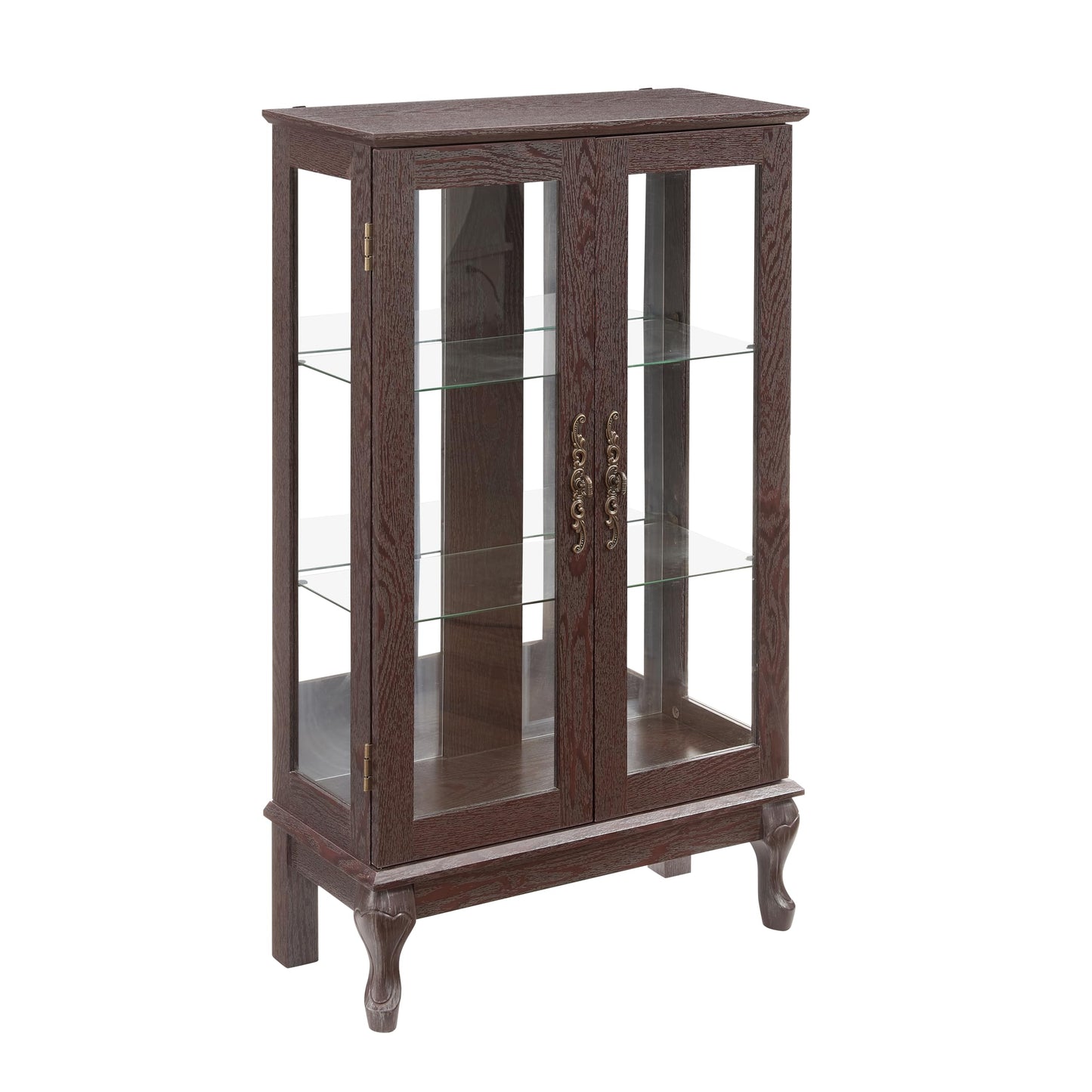 LKTART Curio Glass Display Cabinet,Storage Cabinet with Lights and Mirrored Back Panel,China Cabinet with Tempered Glass Doors and Shelves,Collectible Display Shelf,Included Bulb White
