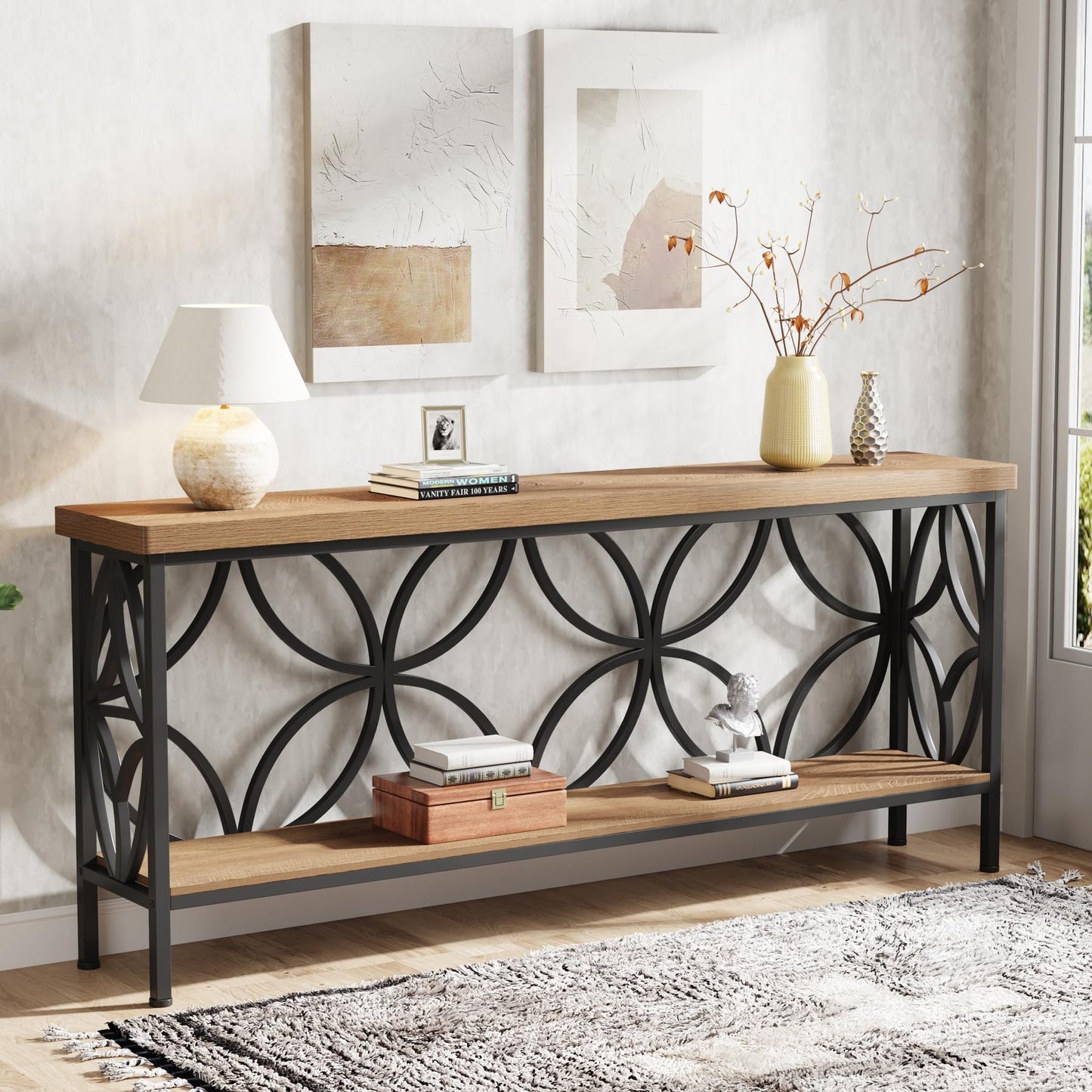 Tribesigns 70.9-Inch Narrow Sofa Table, Industrial Long Sofa Table Behind Couch, Entry Console Table with Storage for Entryway, Living Room, Foyer, Unique Design, Rustic Brown