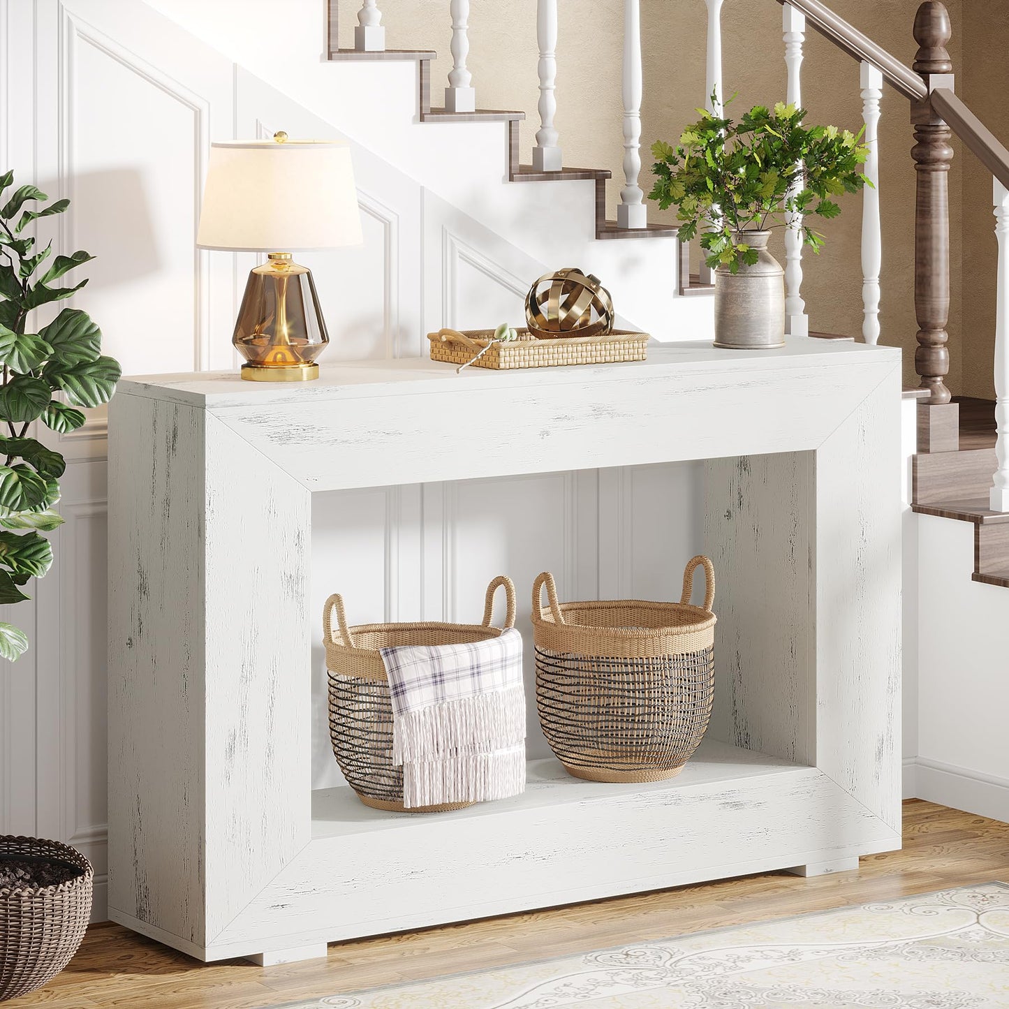 Tribesigns Farmhouse Console Table, 47 Inches Entryway Console Table with Storage, Industrial Hallway Accent Table for Living Room, Entrance
