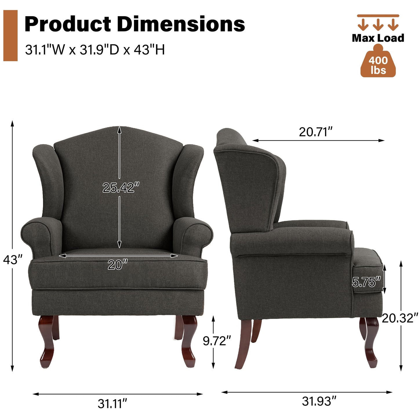 High Back Accent Chair, Comfy Upholstered Fabric Armchair for Living Room, Mid Century Modern Club Accent Chair with Curved Armrests and Solid Legs, Single Sofa Reading Chair for Bedroom, Cranberry