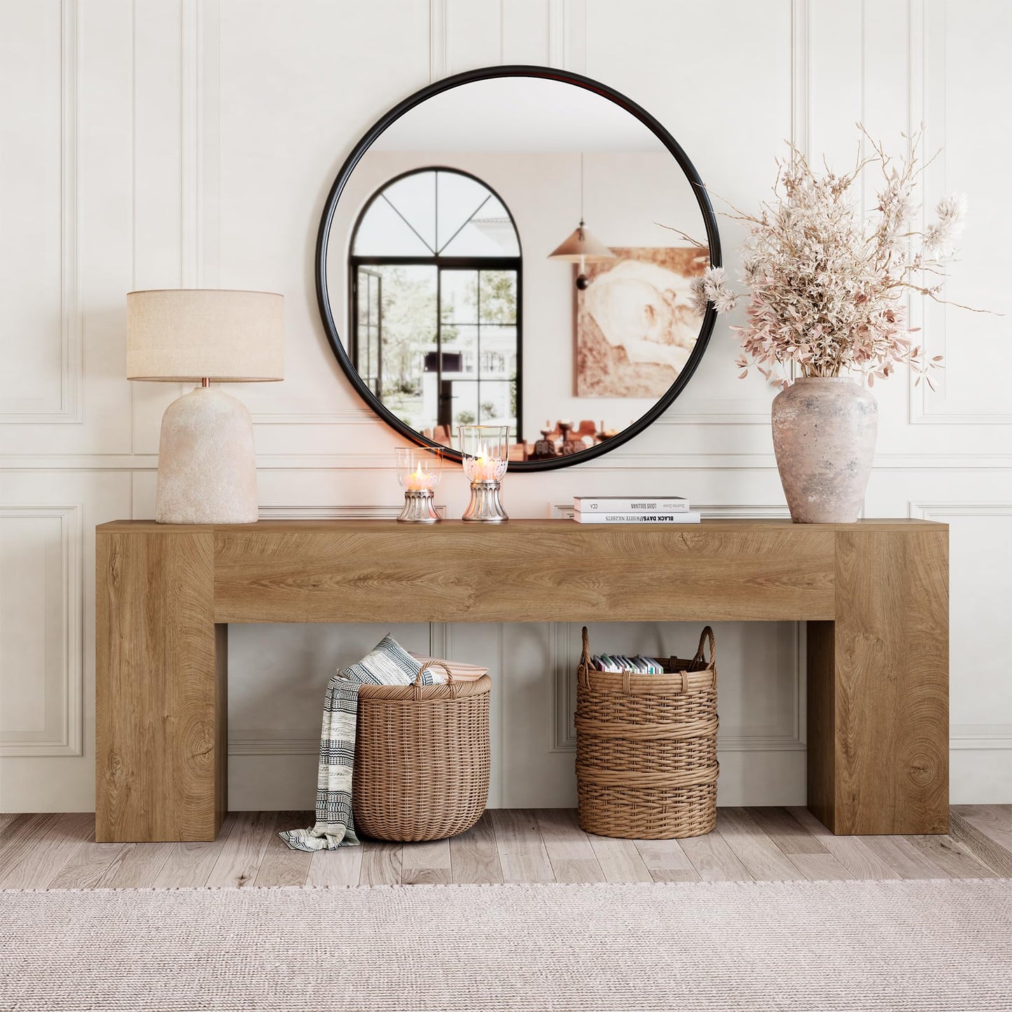 Epecoya Extra Long Console Tables for Entryway 86-Inch, Farmhouse Couch Table Behind Sofa Wooden, Modern Entryway Table for Entrance, Hallway, Living Room, Apartment, Natural Oak Brown