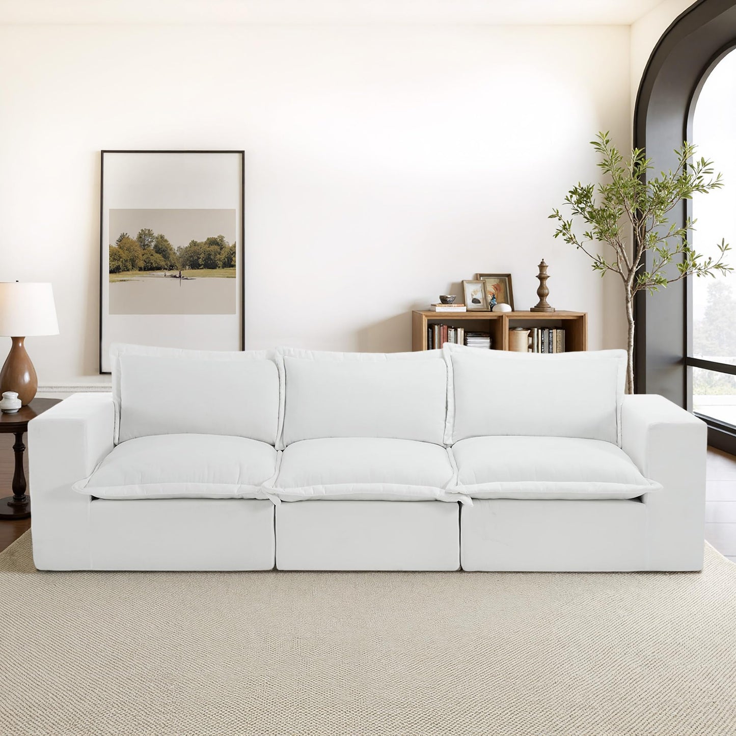 116" Modular Sectional Sofa, Comfy L Shaped Modular Coush Sofa with Ottoman, 3-Seat Chenille Cloud Couches Deep Seat Sofa for Living Room, Apartment, Small Spaces, Beige