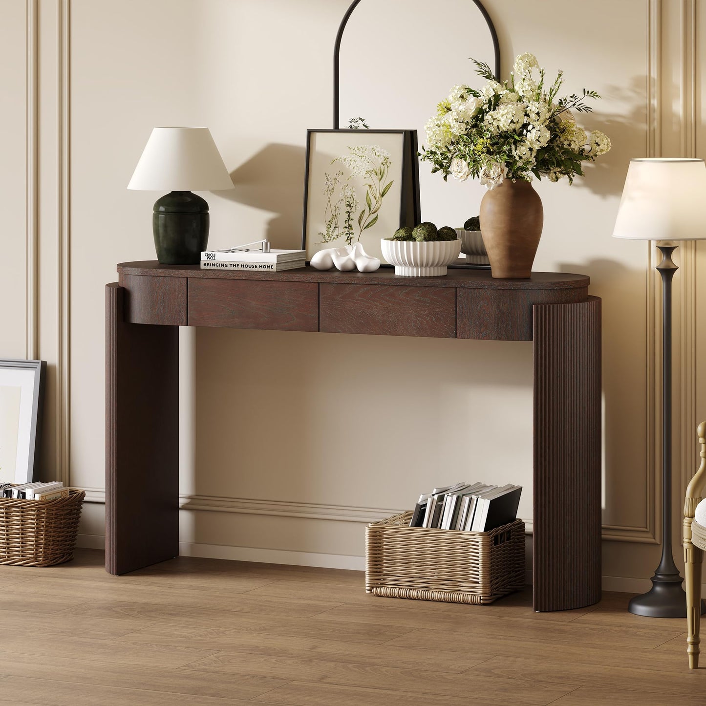 LKTART Solid Wood Console Table Sofa Tables with Drawers and Shelves Small Entryway Table for Living Room,Behind the Couch Table,Foyer(42" Espresso)