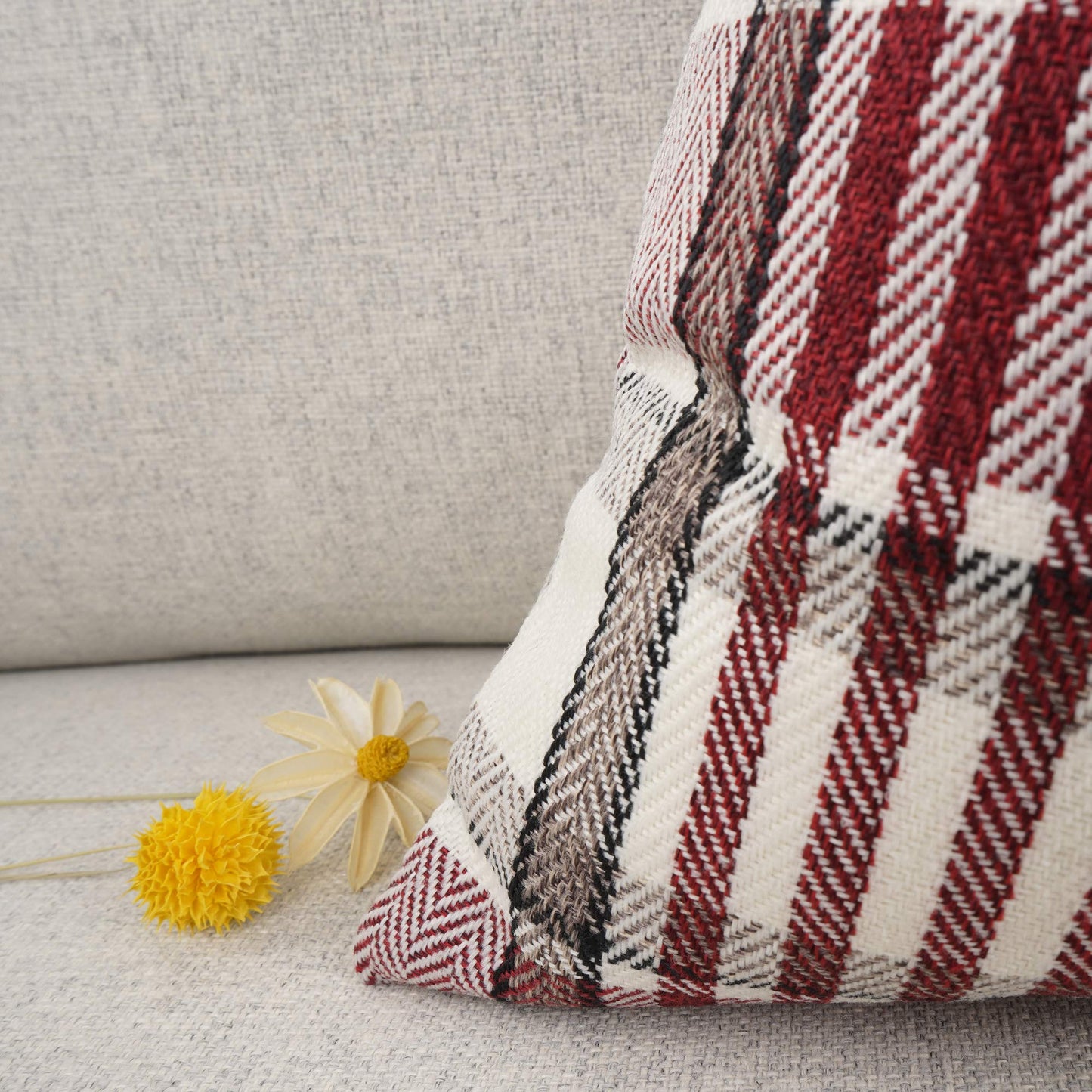 YOUR SMILE Retro Farmhouse Outdoor Buffalo Tartan Chequer Plaid Cotton Linen Decorative Throw Pillow Case Cushion Cover Pillowcase for Sofa 18 x 18 Inch, Set of 2, Khaki/Stripe
