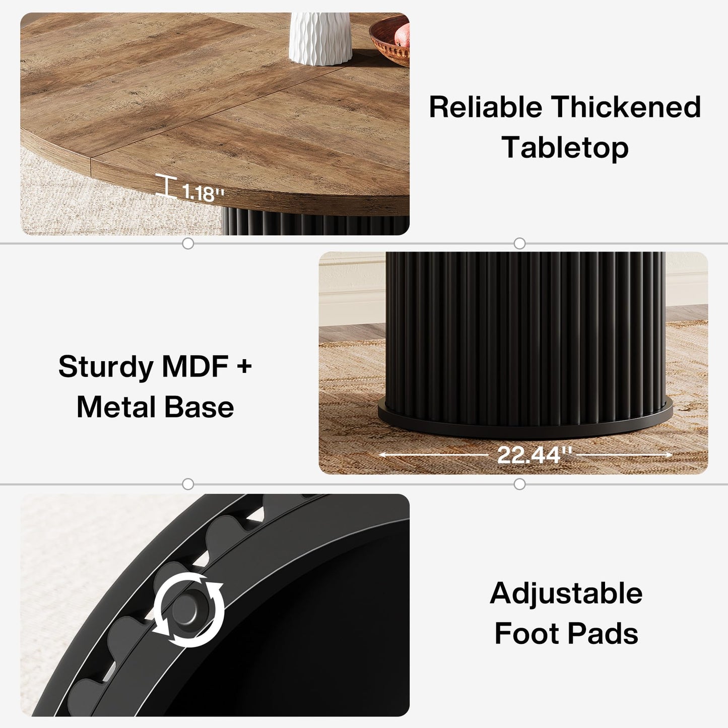 Tribesigns 47.24-Inch Black Round Dining Table for 4-6 People, Modern Fluted MDF + Metal Base Kitchen Table, Sturdy Circle Dining Room Furniture, Black