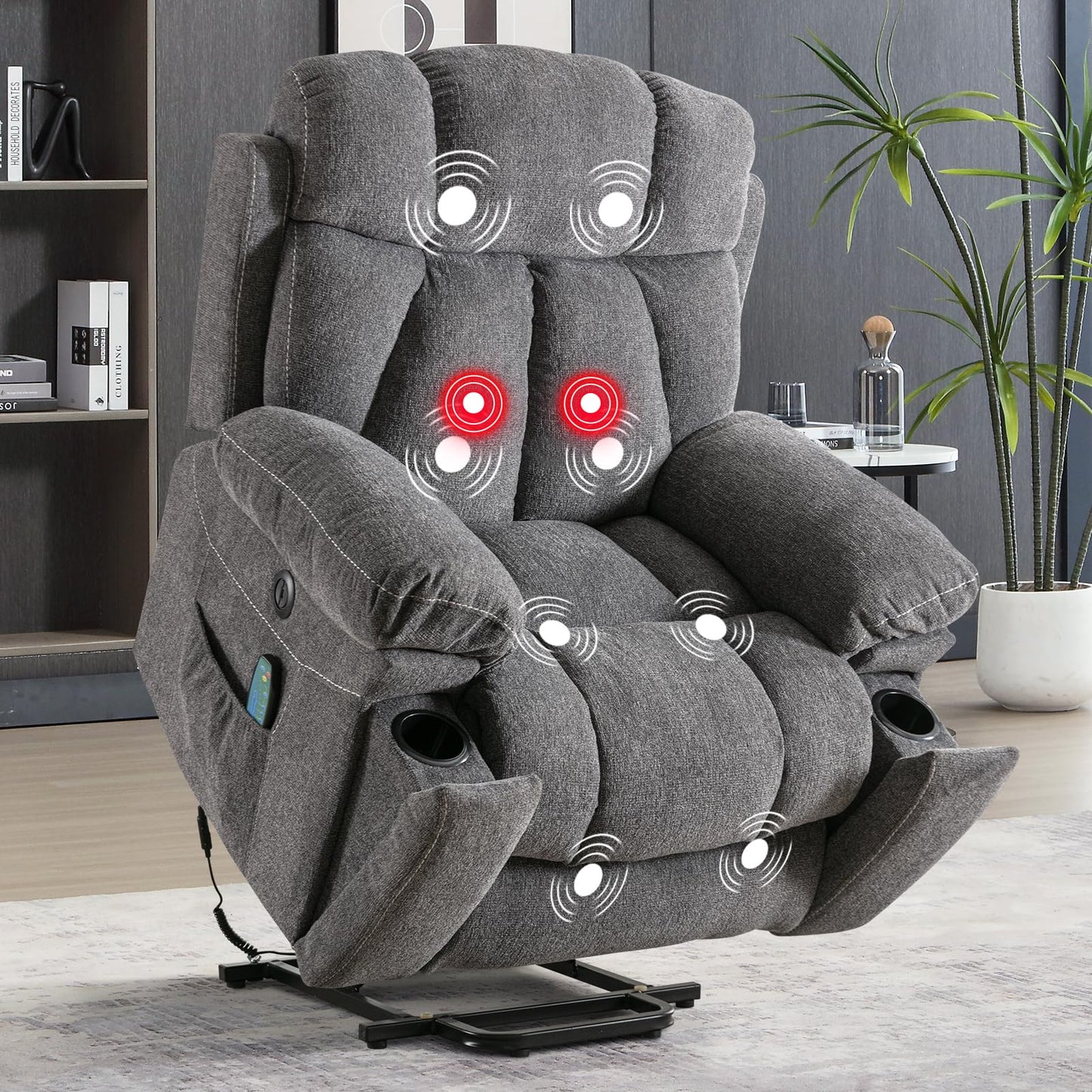 IOMOR Large Power Lift Recliner Chair for Elderly with Massage and Heat, Electric Lift Recliner Single Sofa with with 2 Cup Holders, Side Pocket & USB Charge Port for Living Room (1, Dark Gray)