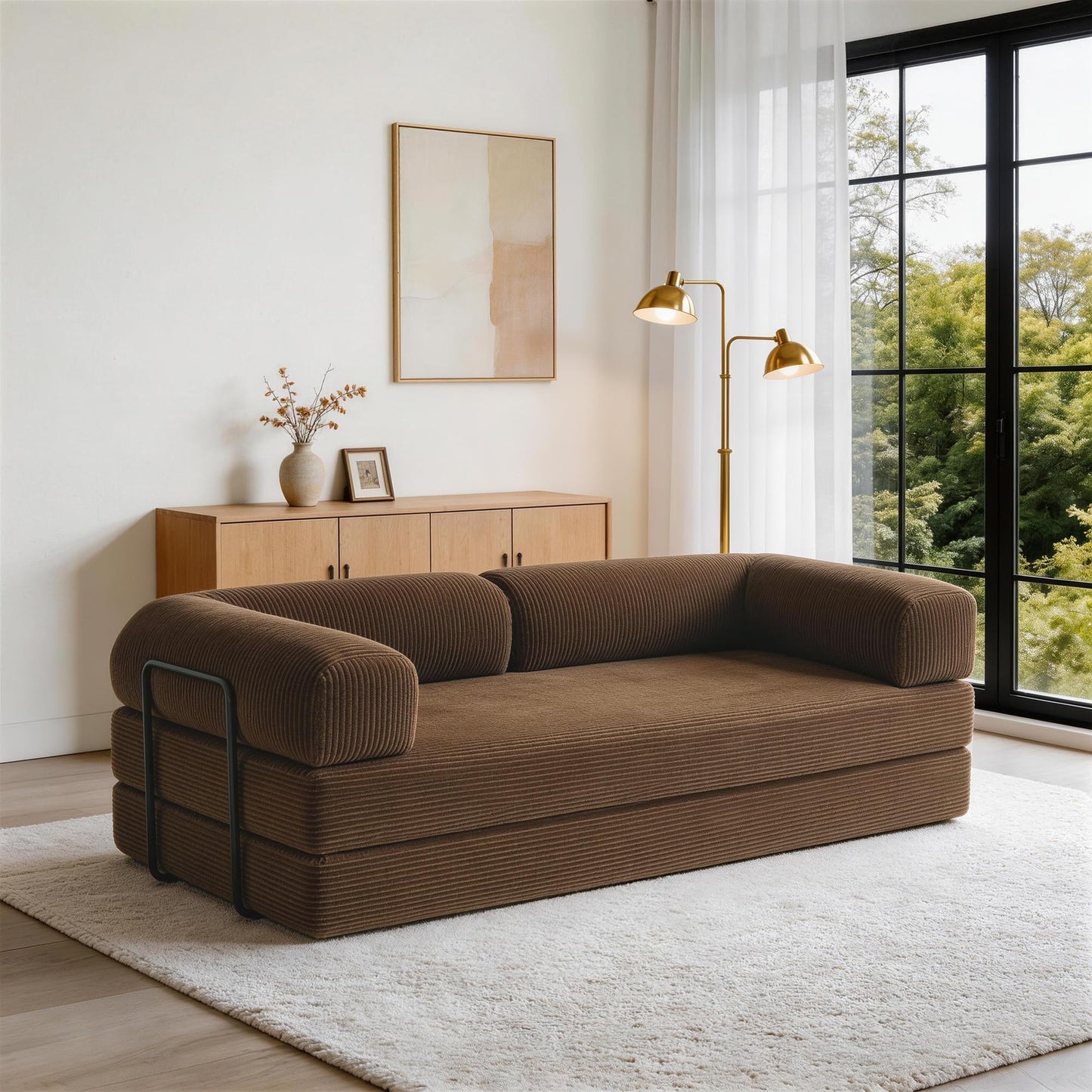 79'' Convertible Sleeper Sofa Bed, 4-in-1 Corduroy Folding Floor Couch, No Assembly Modular Boneless Loveseat with Pull Out Bed, Comfy Foldable Sofa Bed for Living Room Bedroom Guest Room, Gray