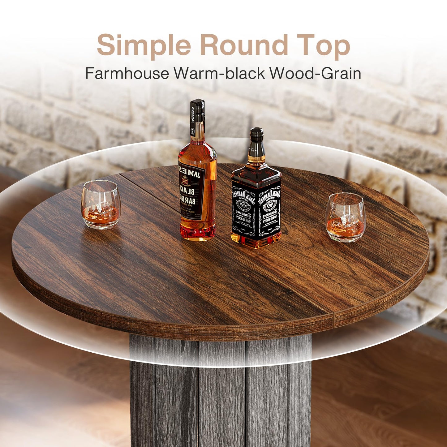 Tribesigns Round Bar Table, 39.4" H Wood Bistro Pub Table with Metal Ring Footrest for Dining Coffee Cocktail Living Room, Small Space, Black (Only Table)