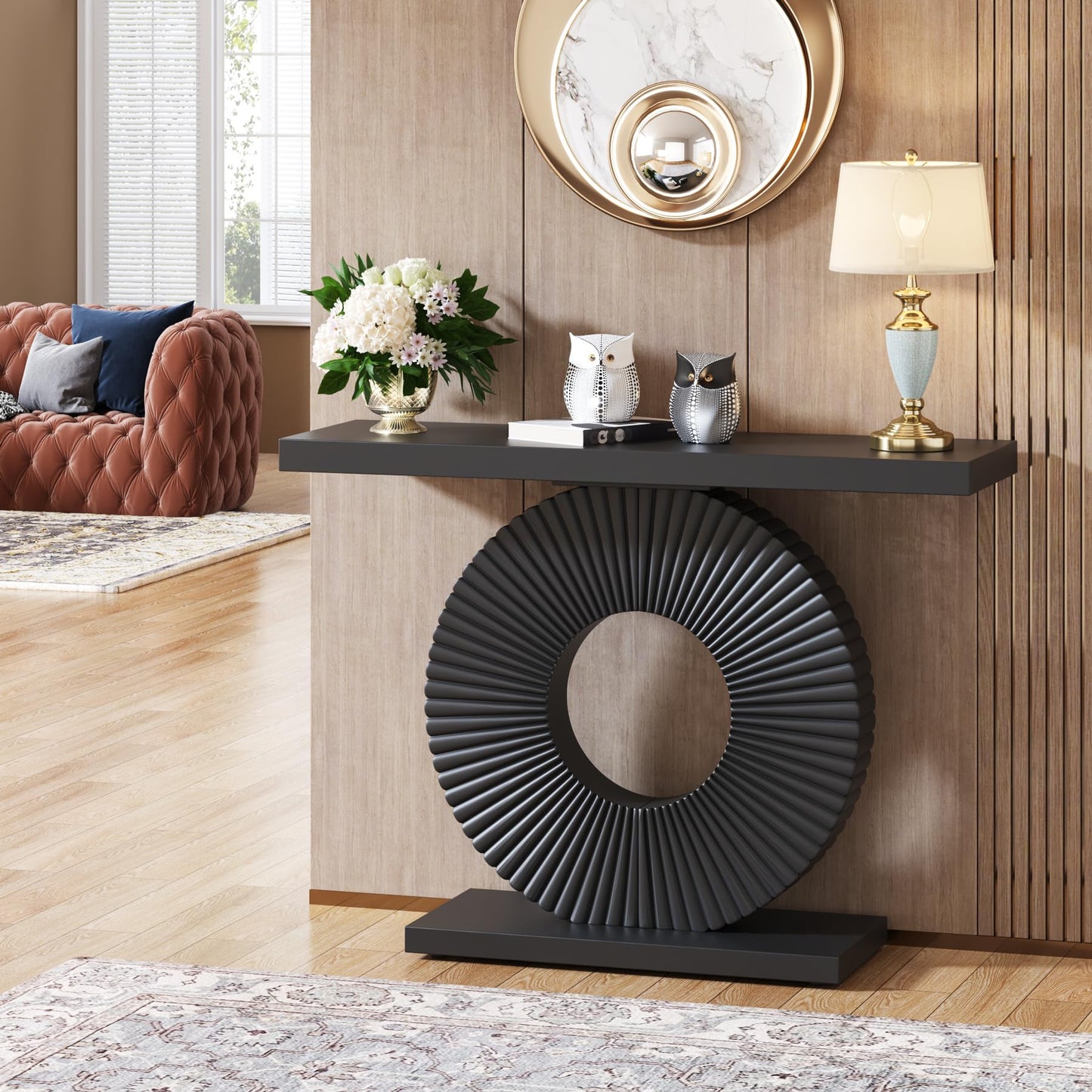 Tribesigns Modern Console Table with Geometric Base, 40 inch Wood Entryway Table Sofa Table Narrow Long, Contemporary Accent Table for Living Room, Entryway, Hallway