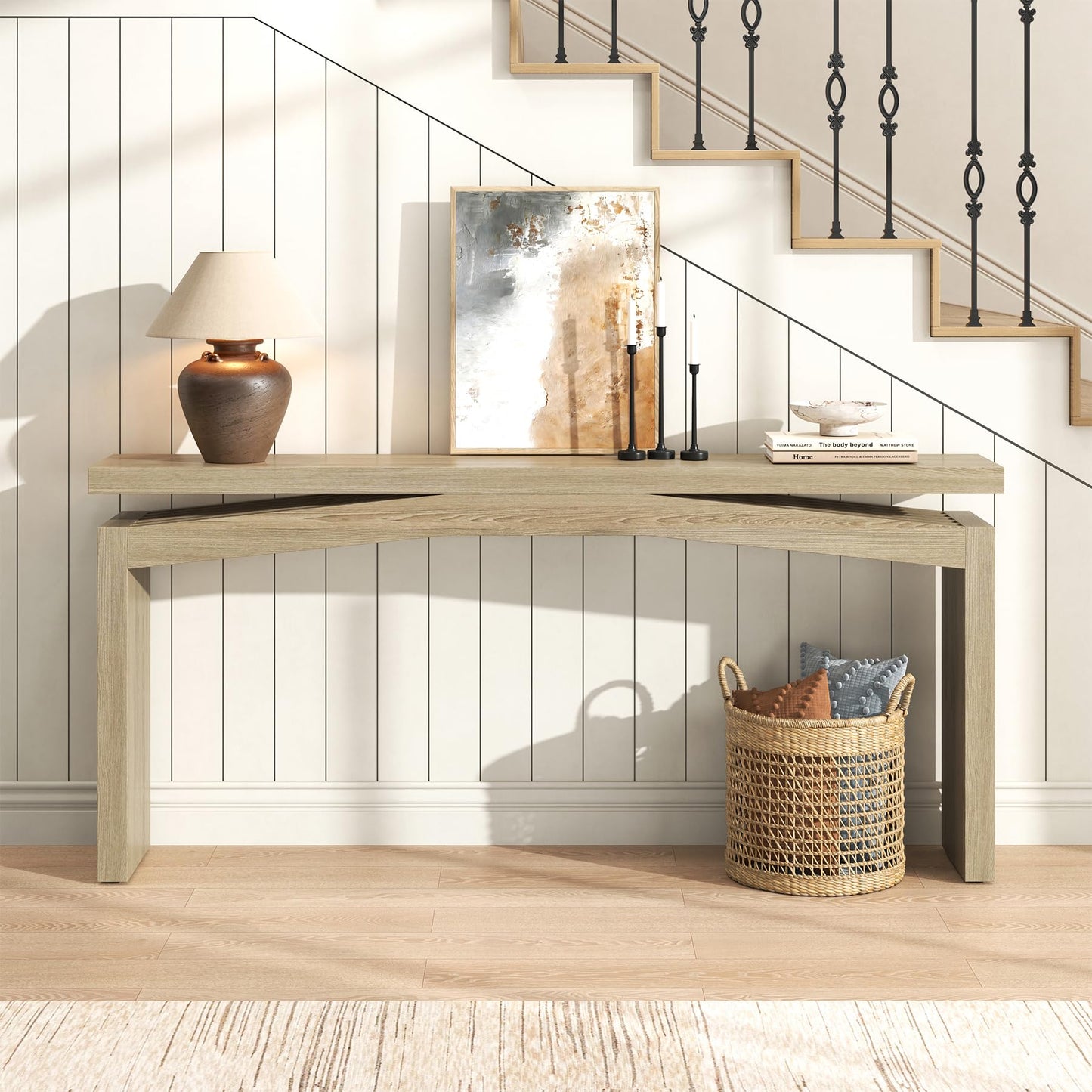 Epecoya Console Tables for Entryway 63-Inch, Wooden Sofa Tables Narrow Long Behind Couch Farmhouse, Modern Entryway Tables Rectangular for Entrance, Home, Living Room, Natural Brown