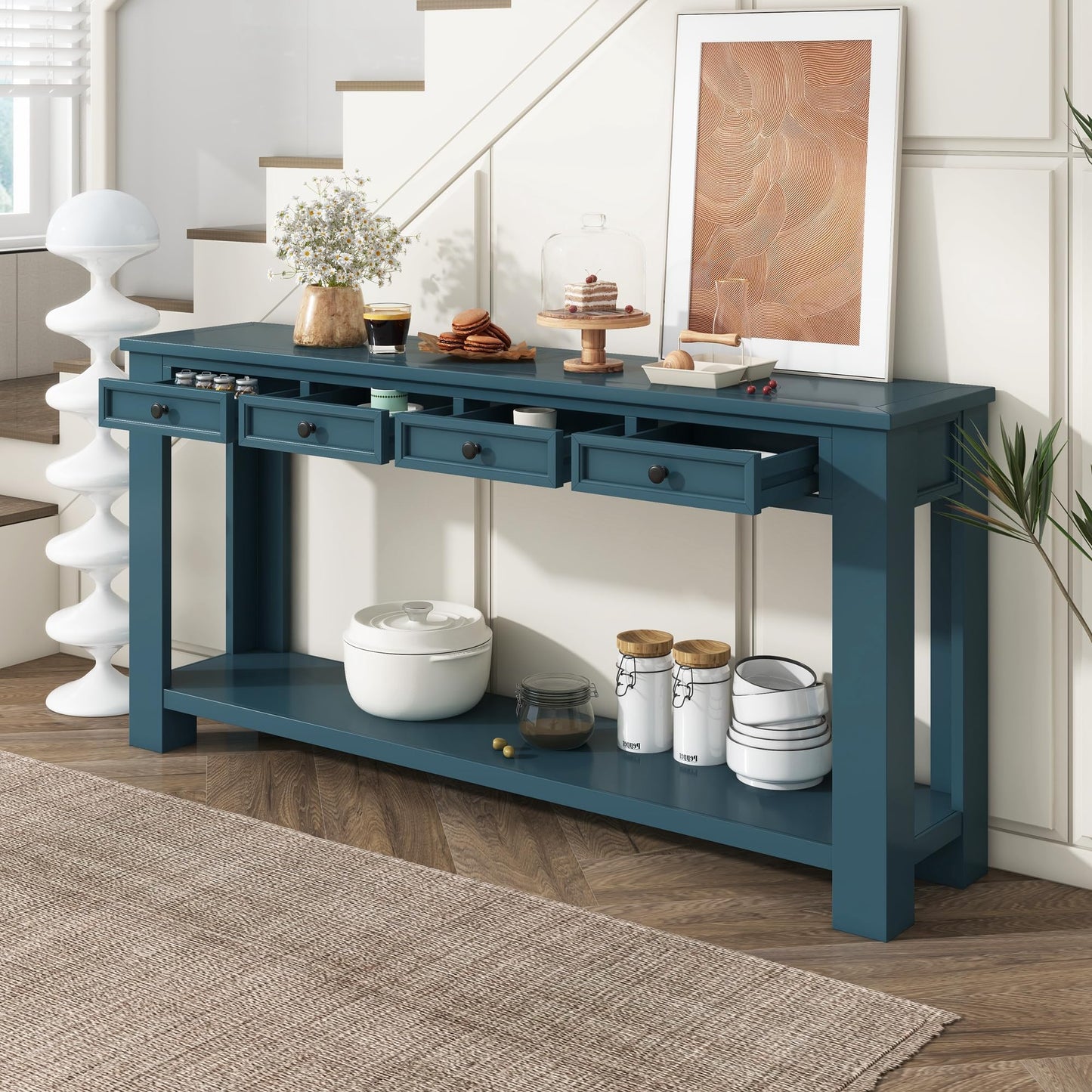 LKTART 63" Solid Wood Console Table Sofa Table with Storage Drawers and Bottom Shelf,Farmhouse Entryway Table for Hallway Foyer,Living Room,Easy Assembled (63" Espresso)