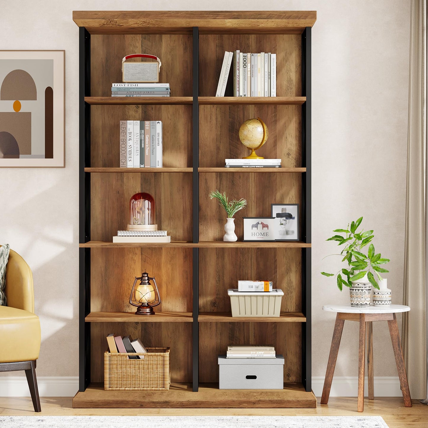 Tribesigns 75 Inch Tall Bookcase, Double Wide Bookshelves and Bookcase, 6-Tier Industrial Book Shelf 6 Shelf Display Storage Shelves for Home Office, Living Room, Bed Room