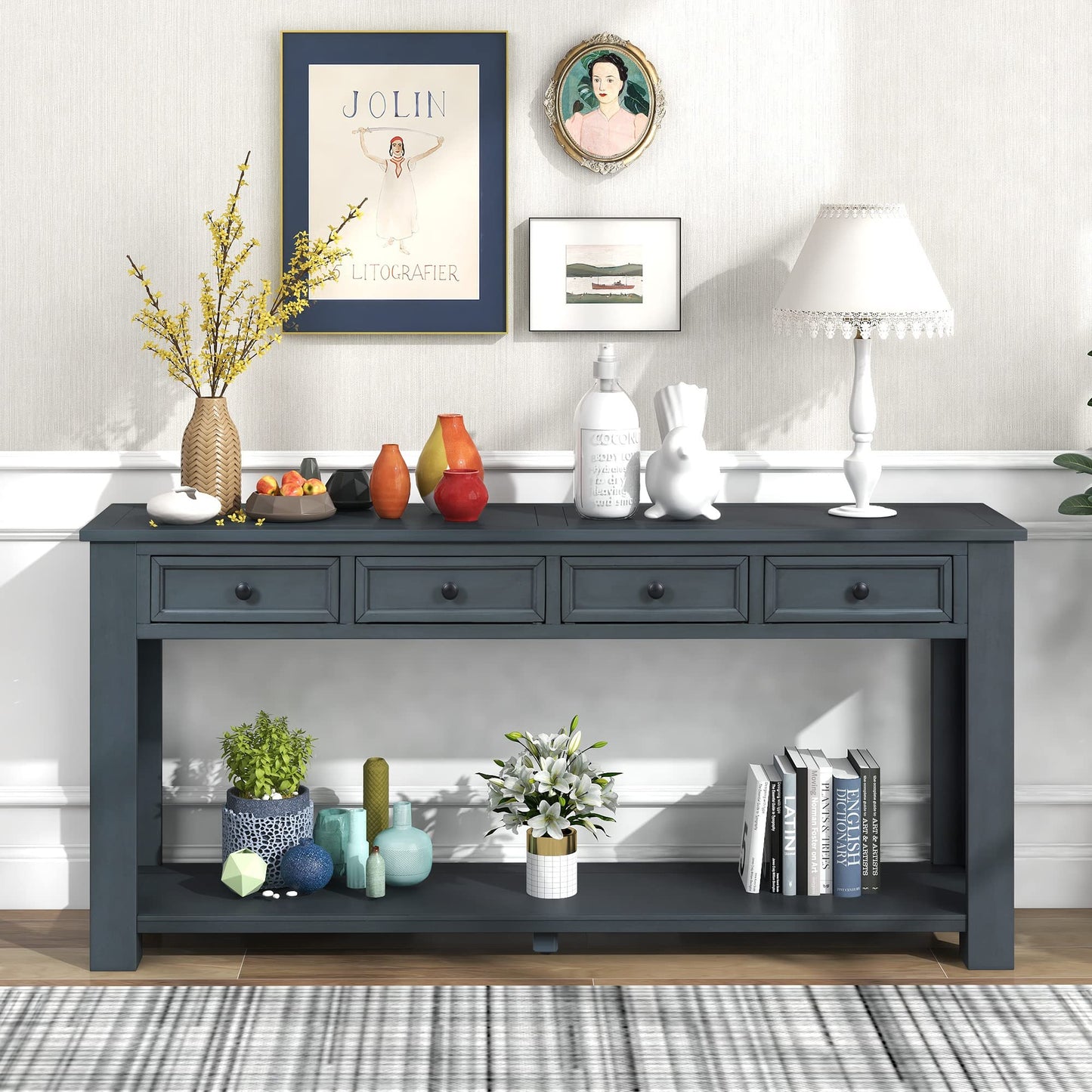 LKTART 63" Solid Wood Console Table Sofa Table with Storage Drawers and Bottom Shelf,Farmhouse Entryway Table for Hallway Foyer,Living Room,Easy Assembled (63" Espresso)