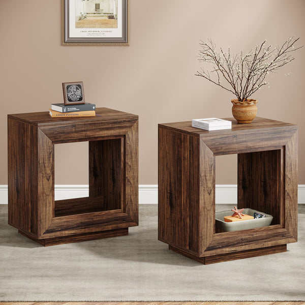 Tribesigns Rustic Wood End Table, 2 Tiered Square Side Table with Storage Shelf, Industrial Sofa Side Table for Living Room, Entrance (Rustic Brown) (1)