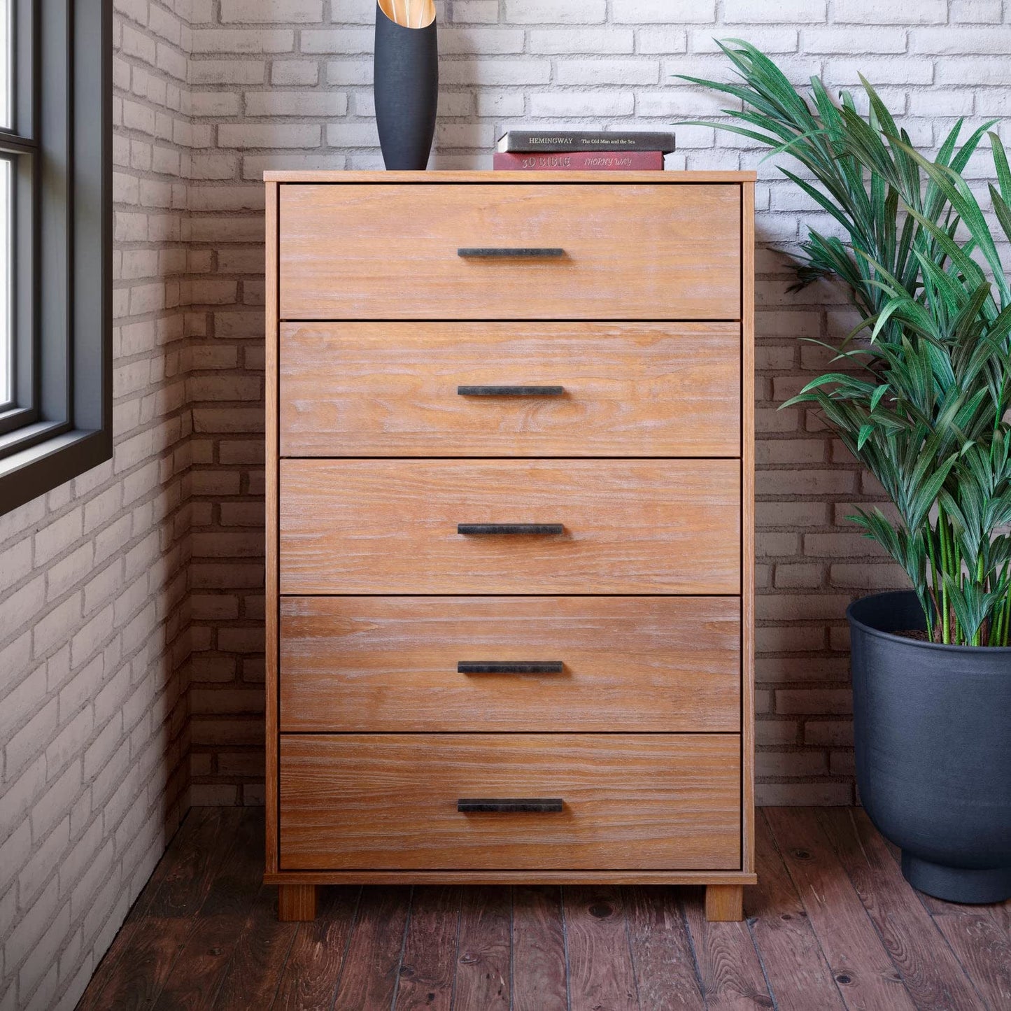 Grain Wood Furniture Loft 5-Drawer Chest, Solid Wood with Brushed White Finish