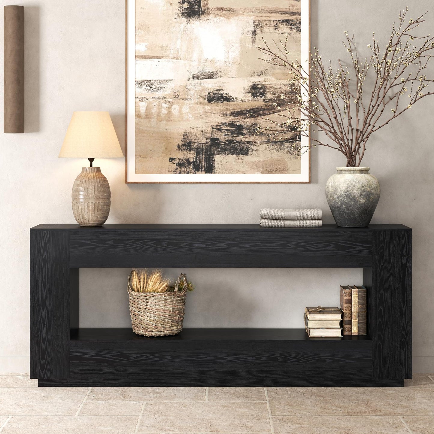 Epecoya 78 Inch Extra Long Console Table for Entryway, 2-Tier Wood Sofa Table Behind Couch with Storage Shelf, Farmhouse Entrance Table with Thickened Base for Living Room, Foyer, Hallway, Oak Brown