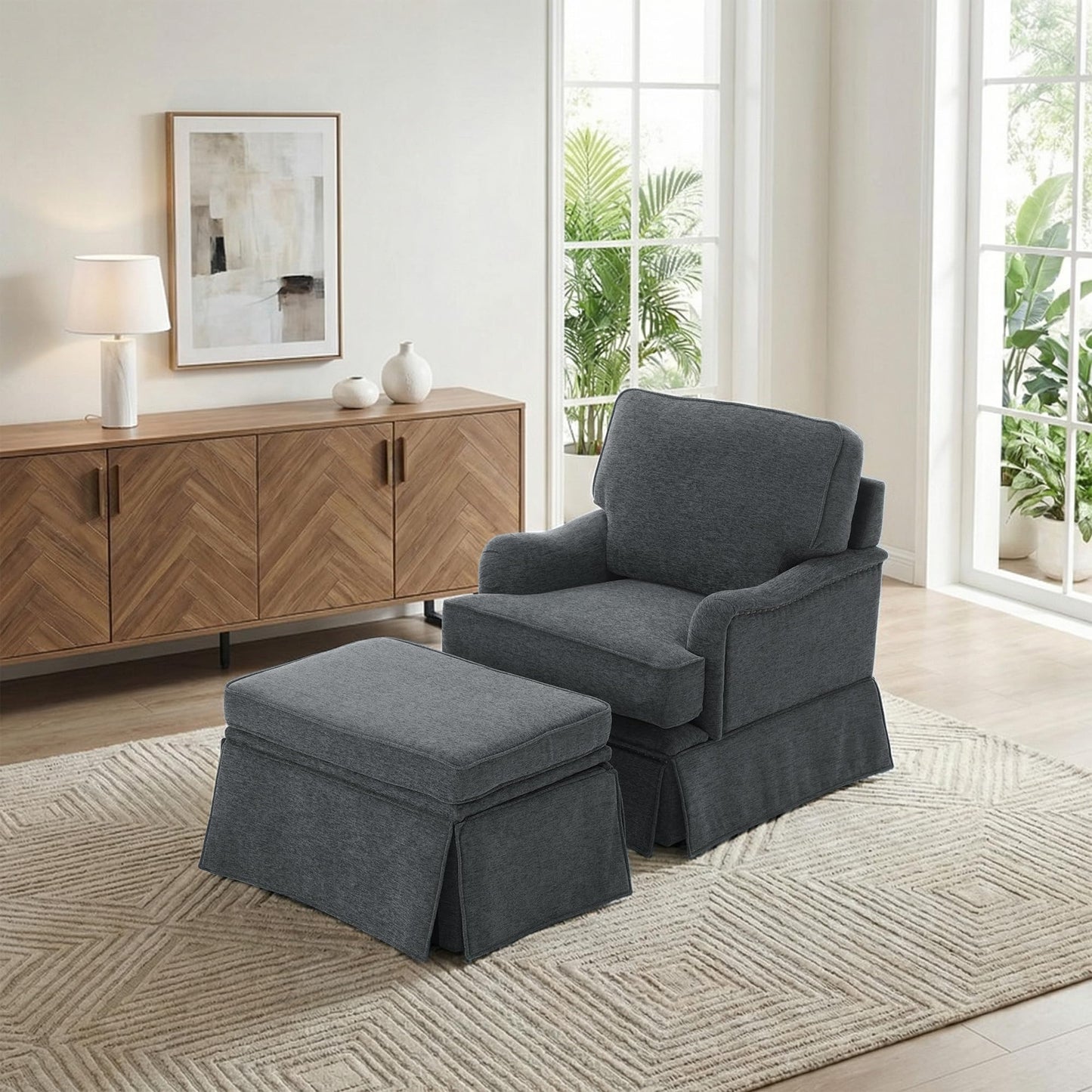 Swivel Accent Chair, 360° Swivel Upholstered Armchairs with Curved Arms, Comfy Chenille Fabric Lounge Reading Chairs for Living Room Bedroom Study, Metal Swivel Base, Tan