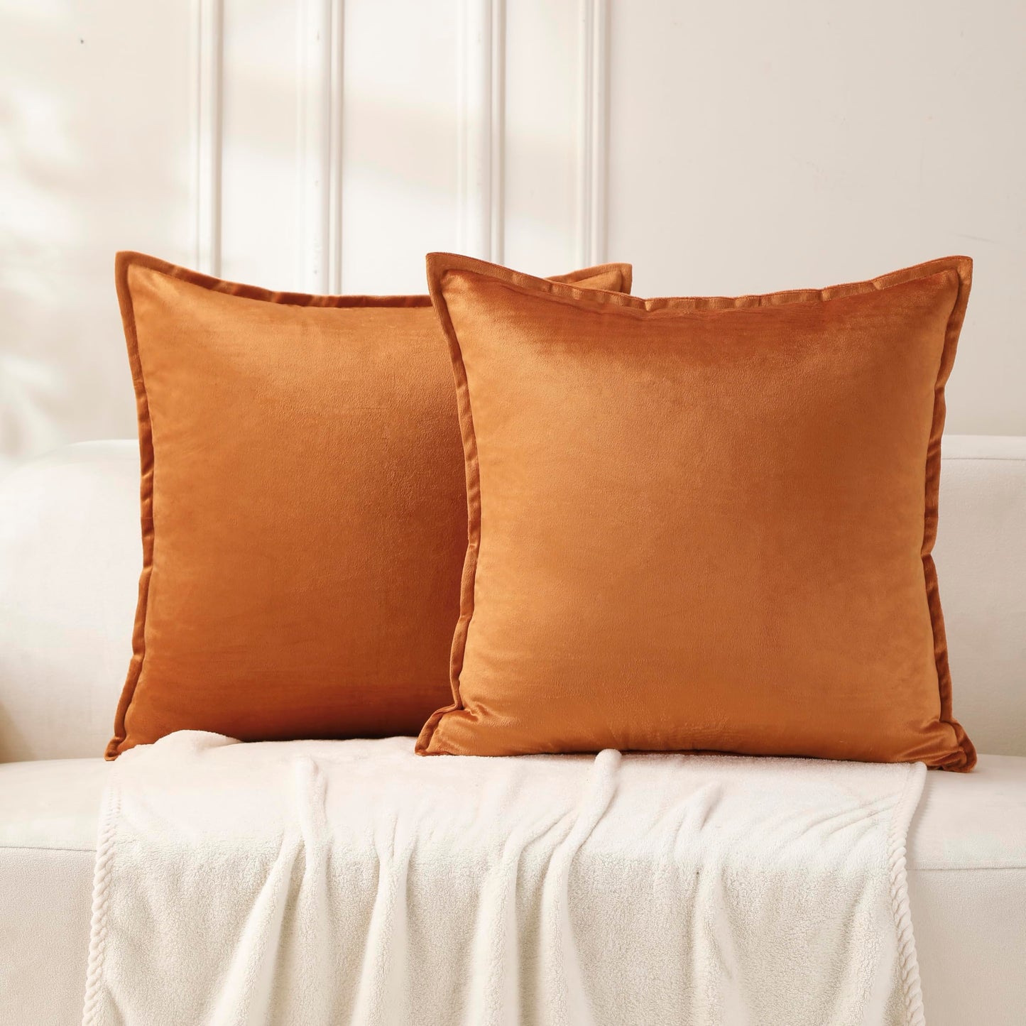 VAKADO Throw Pillow Covers 18x18 Set of 2 Olive Green Velvet Decor Decorative Couch Cushion Euro Xmas Pillowcases with Fringe Home Bed Decoration for Sofa Bedroom Office