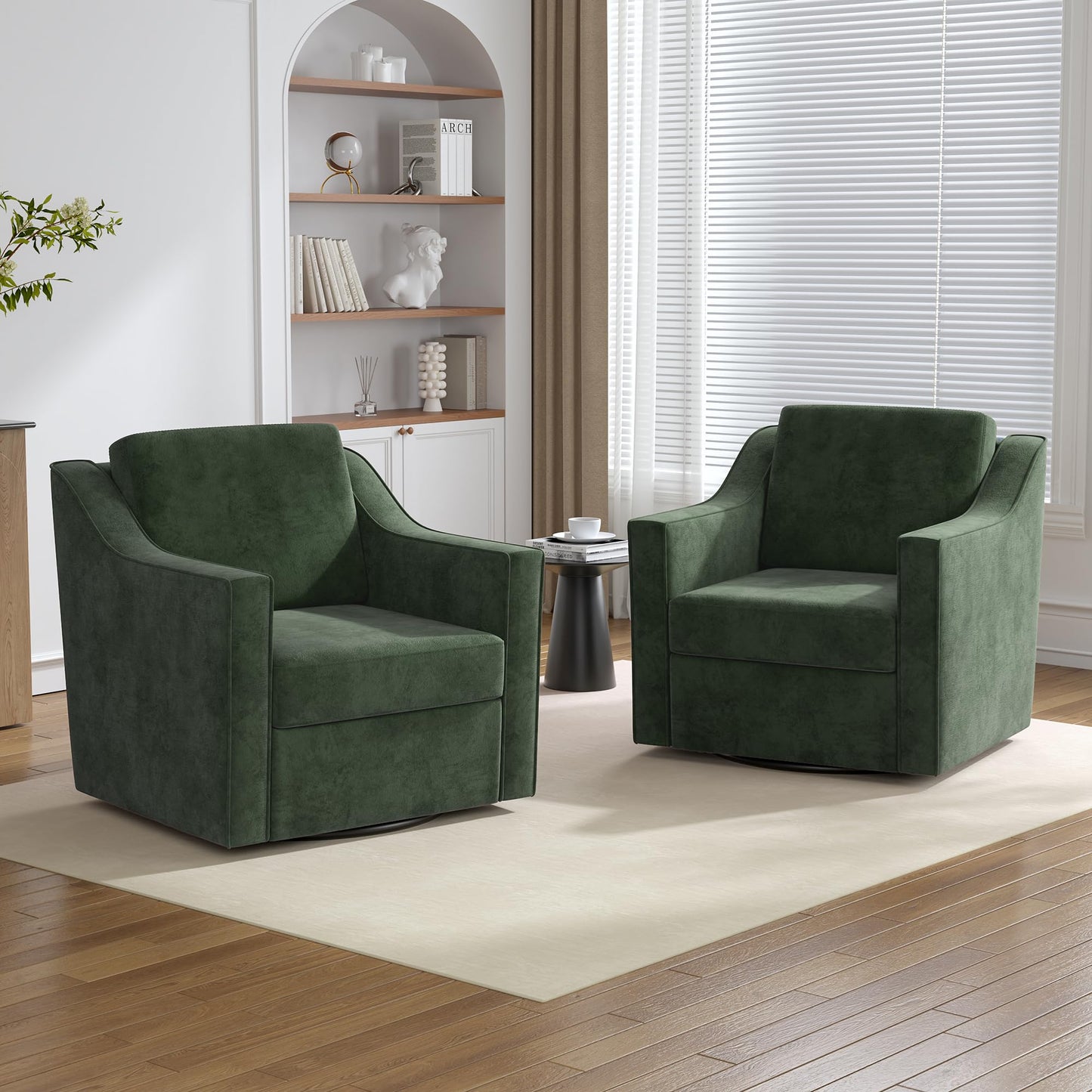 Swivel Accent Chairs Set of 2, 360° Swivel Upholstered Faux Leather Club Armchairs for Living Room, Comfy Single Sofa Reading Chair with Deep Seat, Metal Swivel Base, Coffee