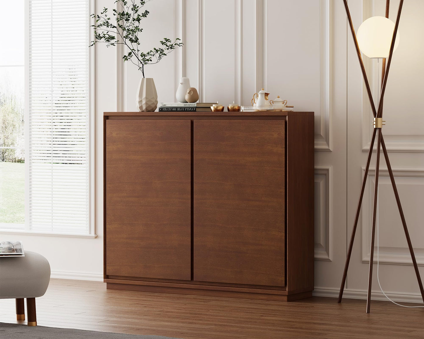 LKTART 39" Mid Century Modern Sideboard Buffet Cabinet, Narrow Credenza Storage Cabinet,Media Console Coffee Bar Table for Living Room,Entryway,Kitchen,Walnut