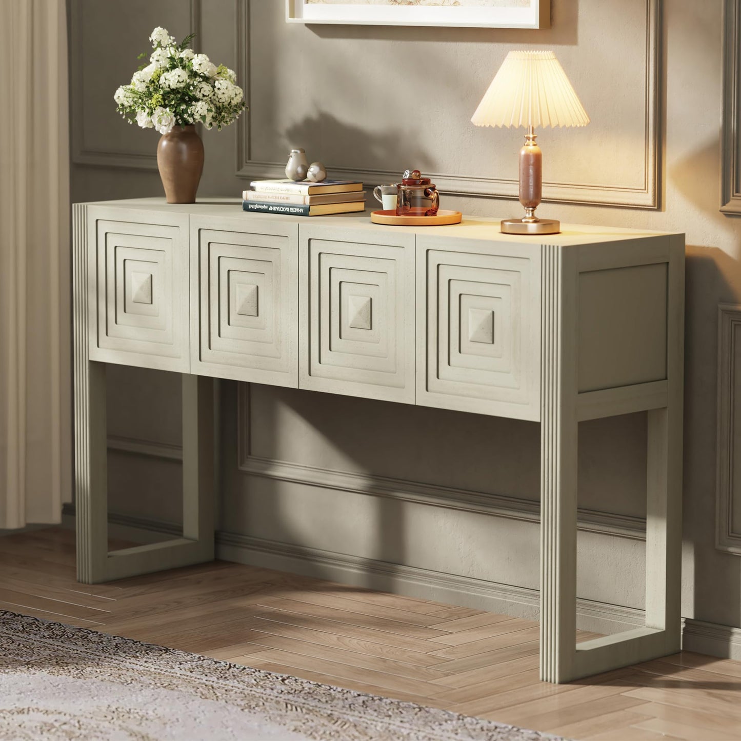 LKTART Solid Wood Farmhouse Console Table,Sofa Table with Storage Drawers and Shelves,Entryway Table for Entry Hallway Foyer Sofa Side Table,EasyAssembled (48" Navy Blue)
