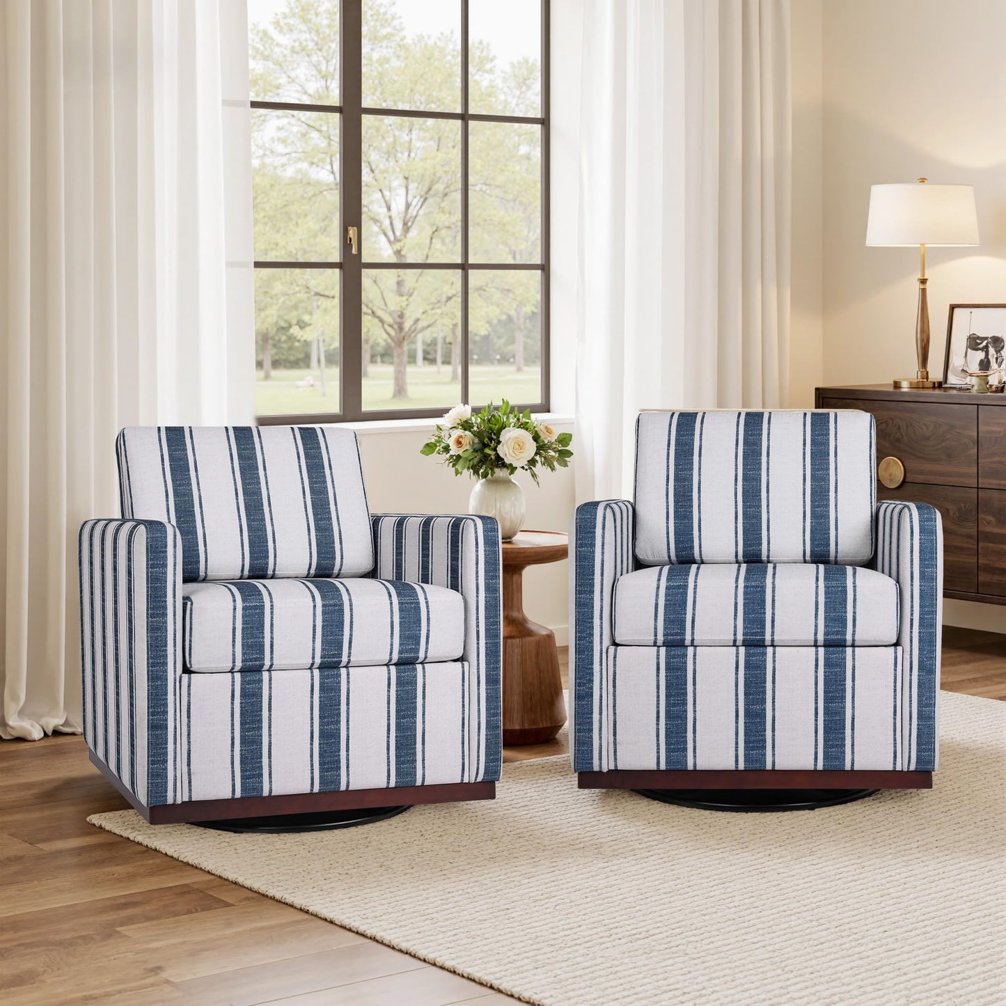 Faux Leather Swivel Accent Chairs Set of 2, 360° Swivel Upholstered Club Armchairs for Living Room, 31" Wide Square Single Sofa Reading Chair with Deep Seat, Metal Swivel Base, Navy