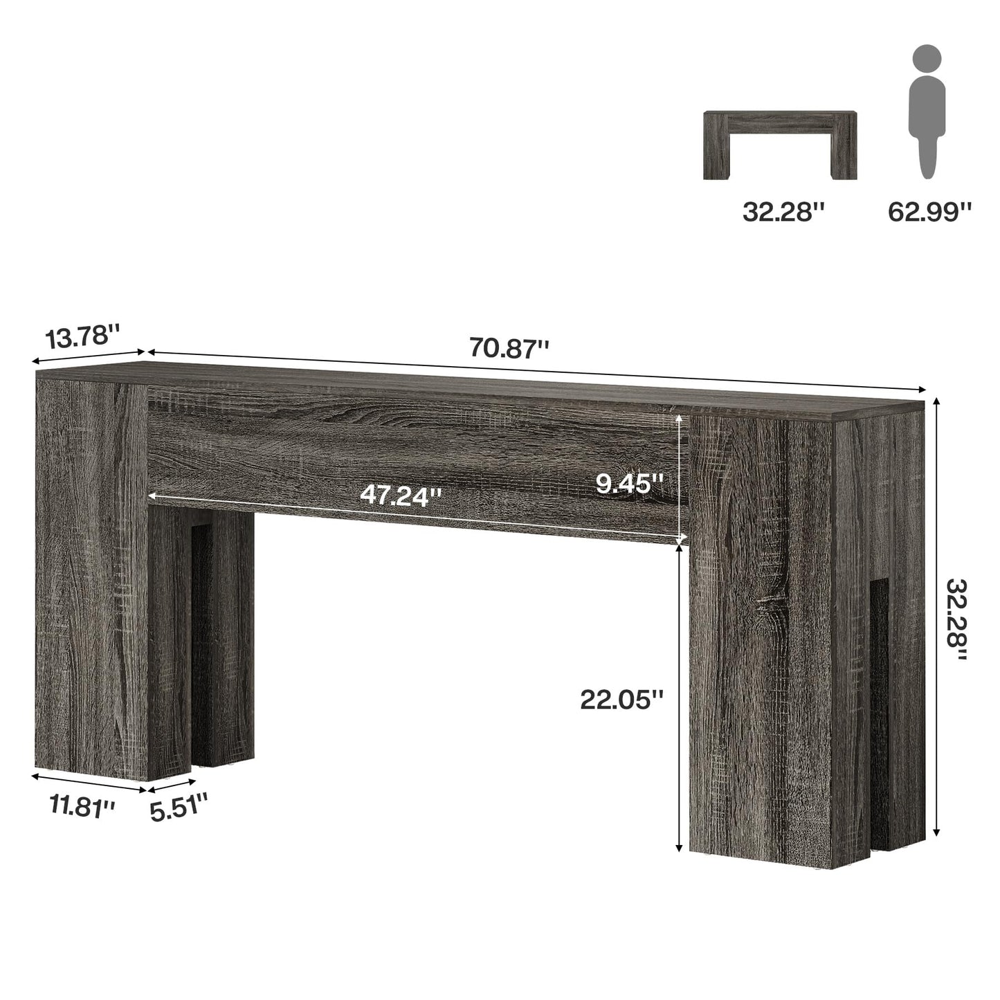 Tribesigns 71-Inch Long Console Table for Entryway, Farmhouse Sofa Console Behind Couch, Entry Table for Hallway, Foyer, Living Room, Black