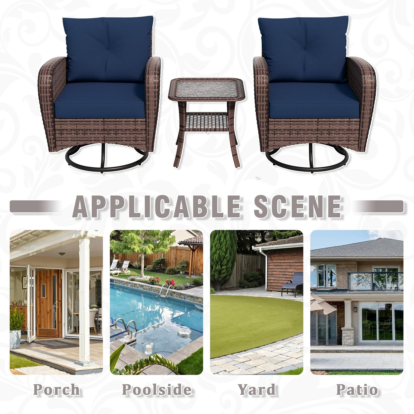 4 Piece Patio Conversation Set - 2 Swivel Chairs 1 Coffee Table 3-Seater Sofa, PE Wicker & Steel Patio Furniture with Heavy-Duty Steel Frame,Weatherproof Cushions, Red