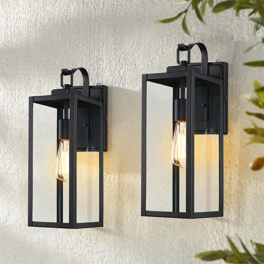 18 Inch Dusk to Dawn Outdoor Wall Light Fixtures, Large Exterior Waterproof Light Fixtures, Black Modern Porch Lights with E26 Sockets & Glass Shades, Wall Sconces for Patio, Garage, Front Door
