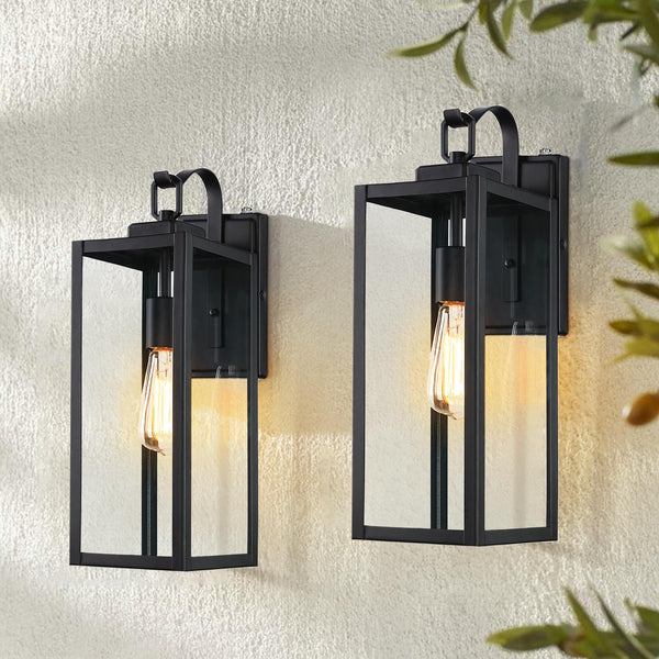 18 Inch Dusk to Dawn Outdoor Wall Light Fixtures, Large Exterior Waterproof Light Fixtures, Black Modern Porch Lights with E26 Sockets & Glass Shades, Wall Sconces for Patio, Garage, Front Door
