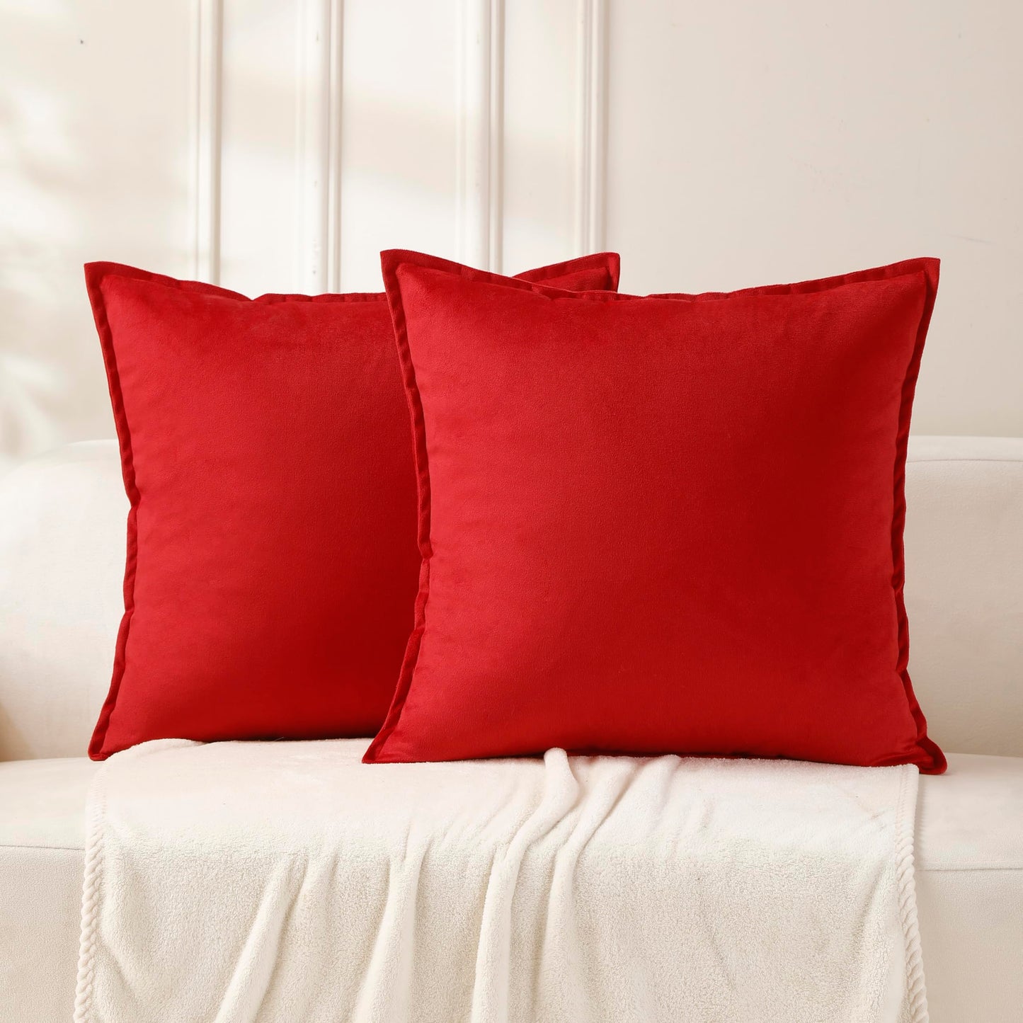 VAKADO Throw Pillow Covers 18x18 Set of 2 Olive Green Velvet Decor Decorative Couch Cushion Euro Xmas Pillowcases with Fringe Home Bed Decoration for Sofa Bedroom Office