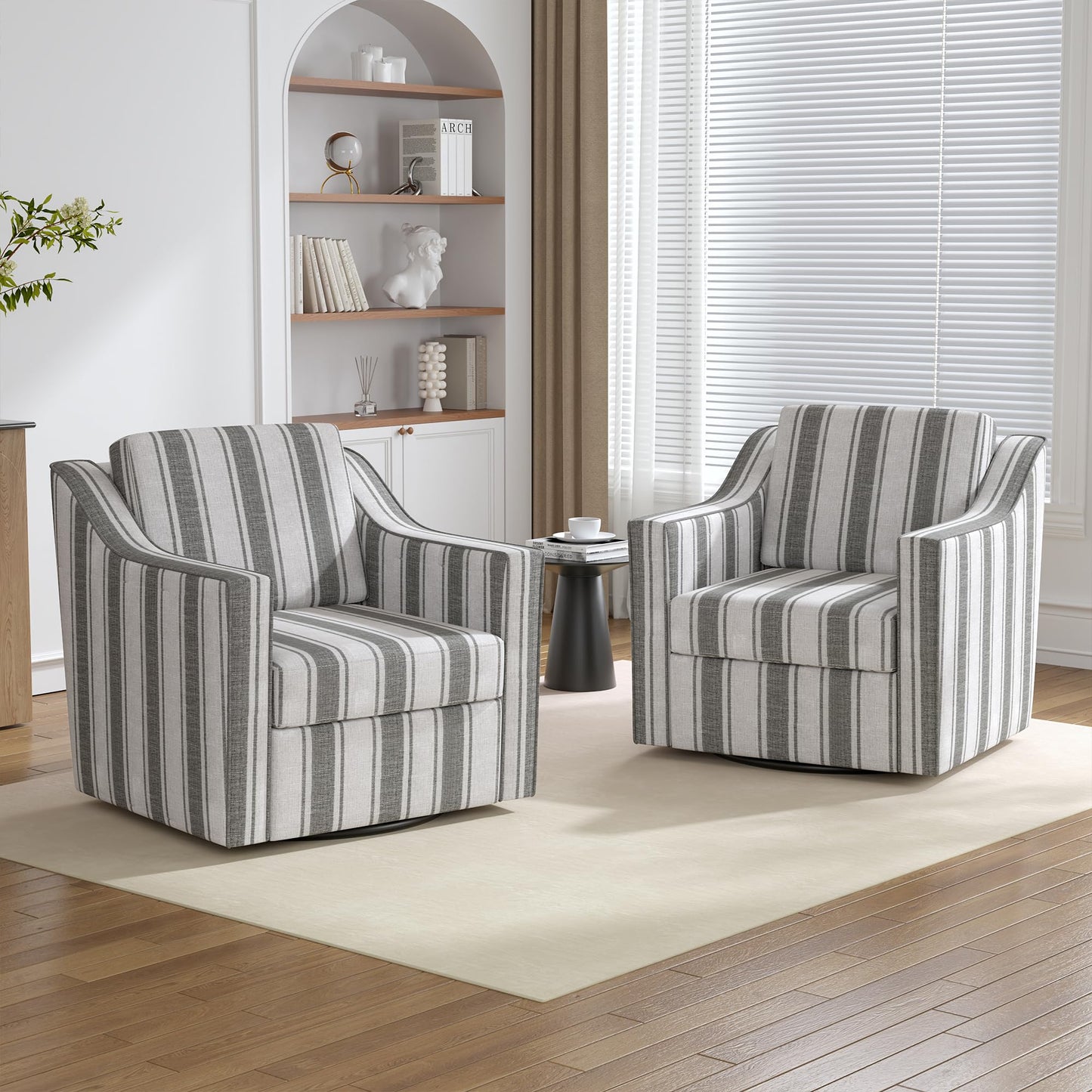Swivel Accent Chairs Set of 2, 360° Swivel Upholstered Faux Leather Club Armchairs for Living Room, Comfy Single Sofa Reading Chair with Deep Seat, Metal Swivel Base, Coffee