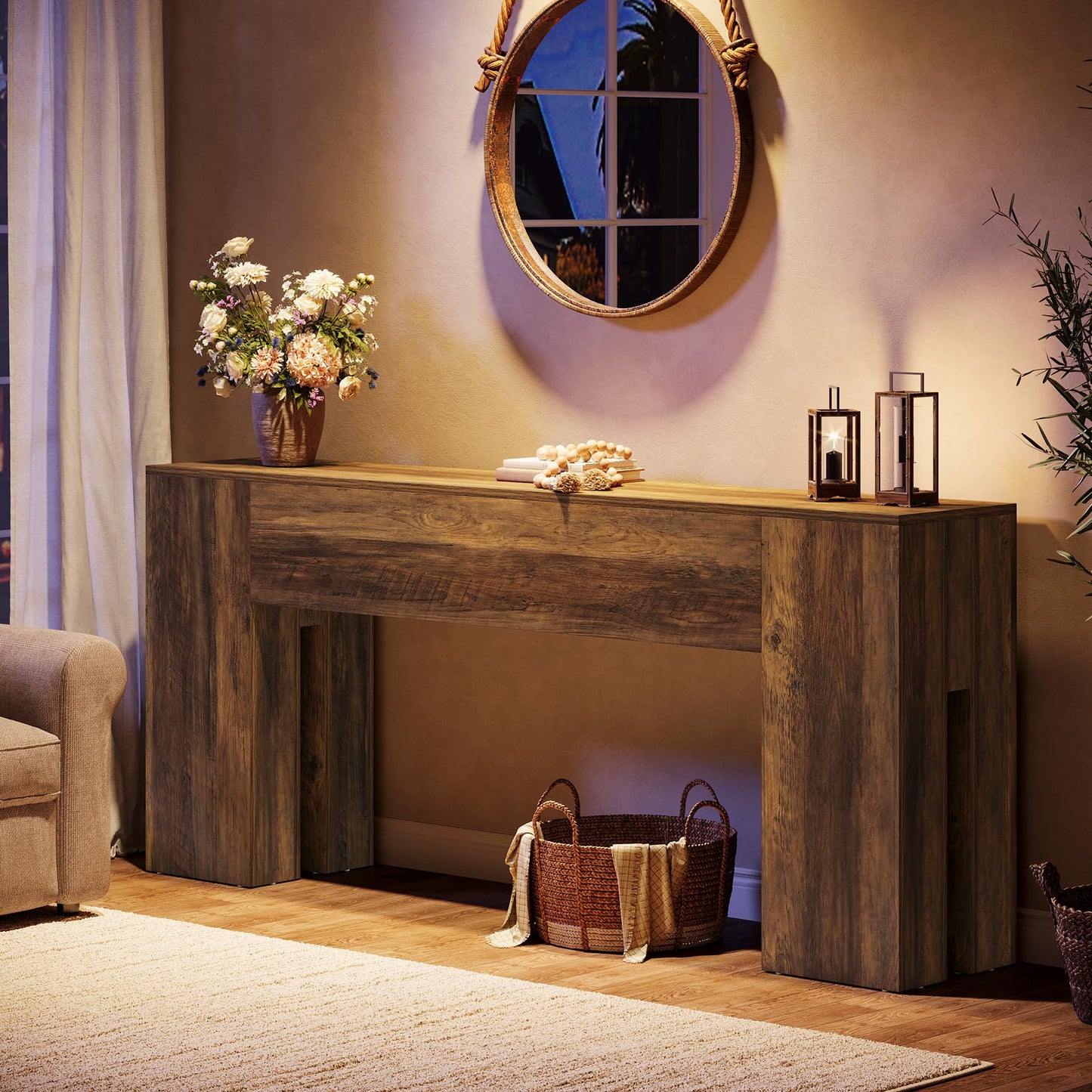 Tribesigns 71-Inch Long Console Table for Entryway, Farmhouse Sofa Console Behind Couch, Entry Table for Hallway, Foyer, Living Room, Black