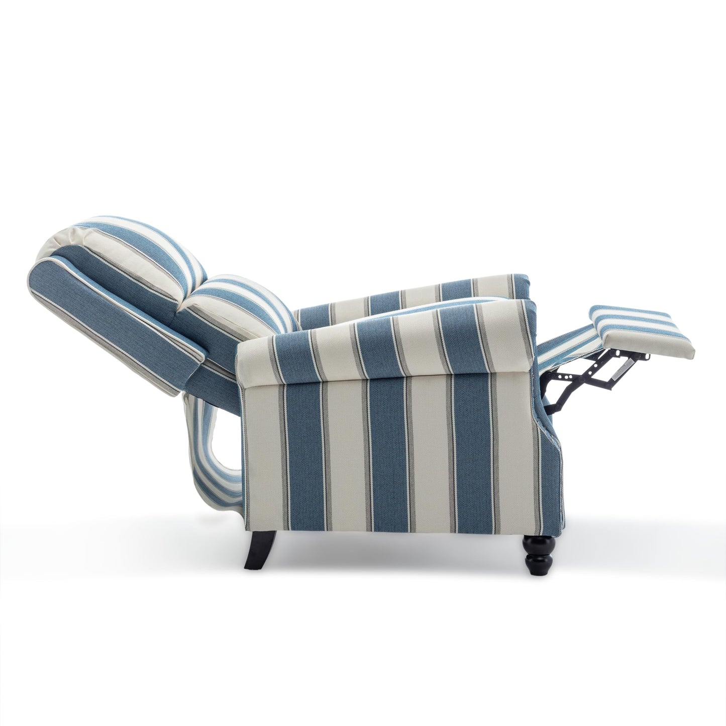 Pushback Recliner Chairs Set of 2, Comfy Fabric Wingback Recliner Chair, Upholstered Armchair Push Back Recliner with Wood Legs, Rivet Trim Accent Chair for Living Room, Bedroom, Blue Stripe