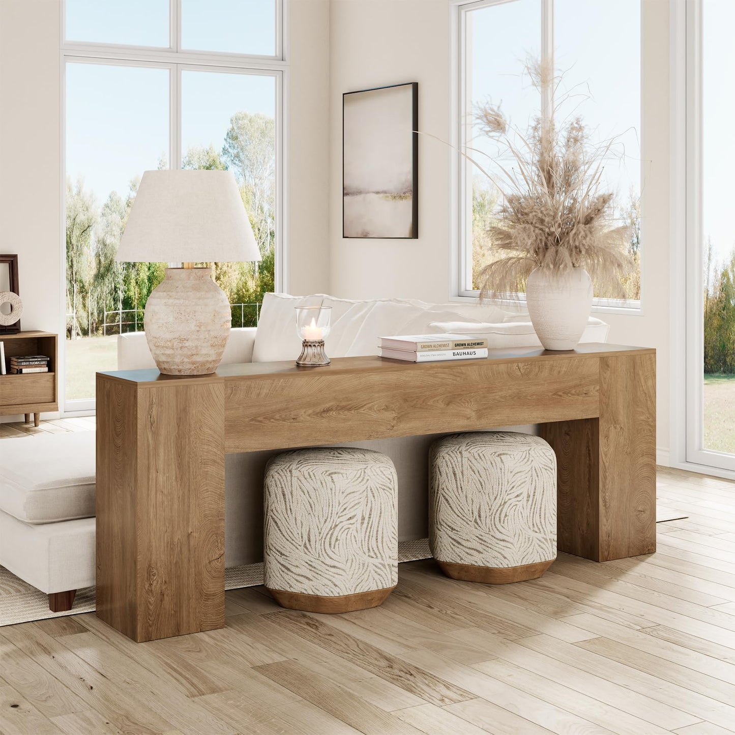 Epecoya Extra Long Console Tables for Entryway 86-Inch, Farmhouse Couch Table Behind Sofa Wooden, Modern Entryway Table for Entrance, Hallway, Living Room, Apartment, Natural Oak Brown
