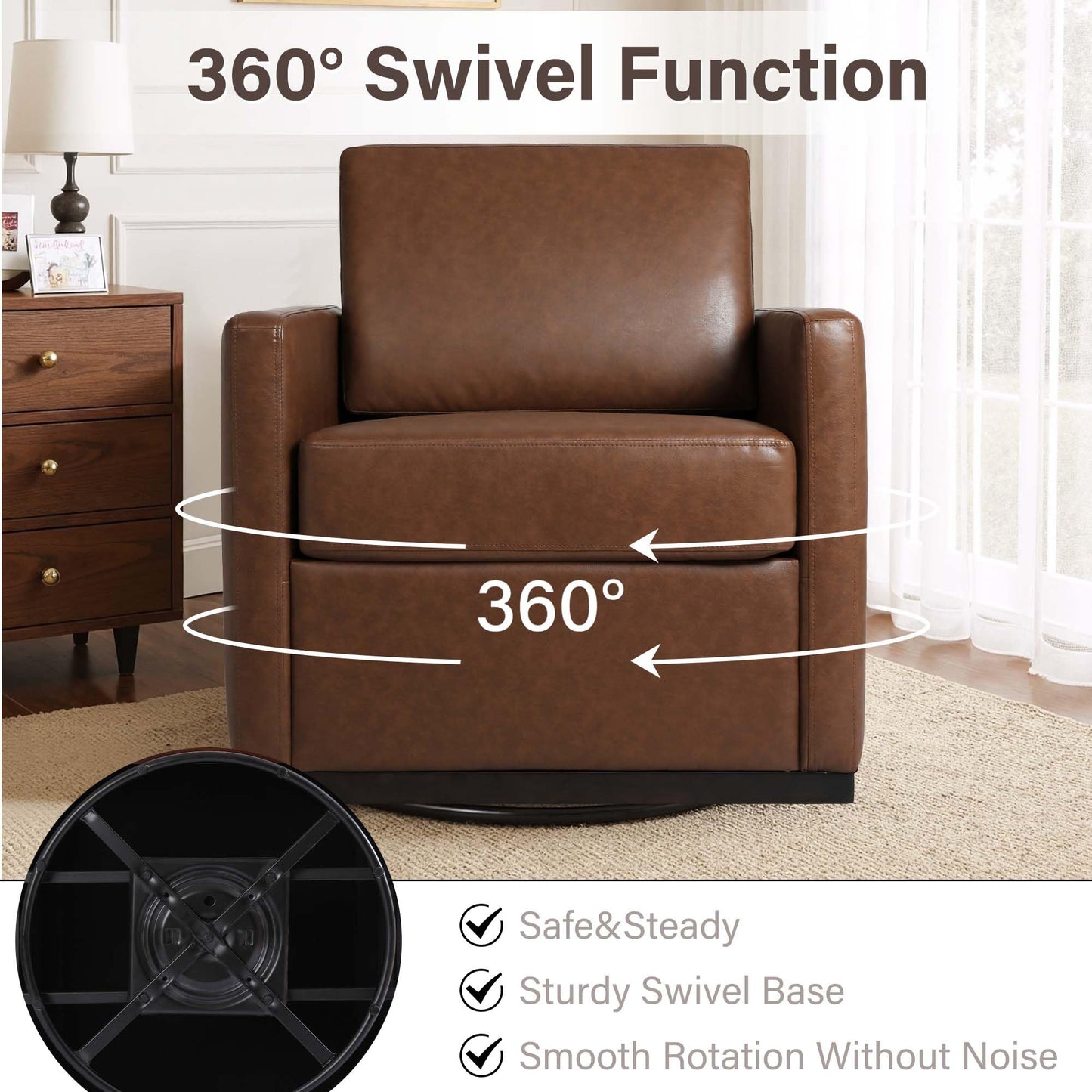Faux Leather Swivel Accent Chairs Set of 2, 360° Swivel Upholstered Club Armchairs for Living Room, 31" Wide Square Single Sofa Reading Chair with Deep Seat, Metal Swivel Base, Navy