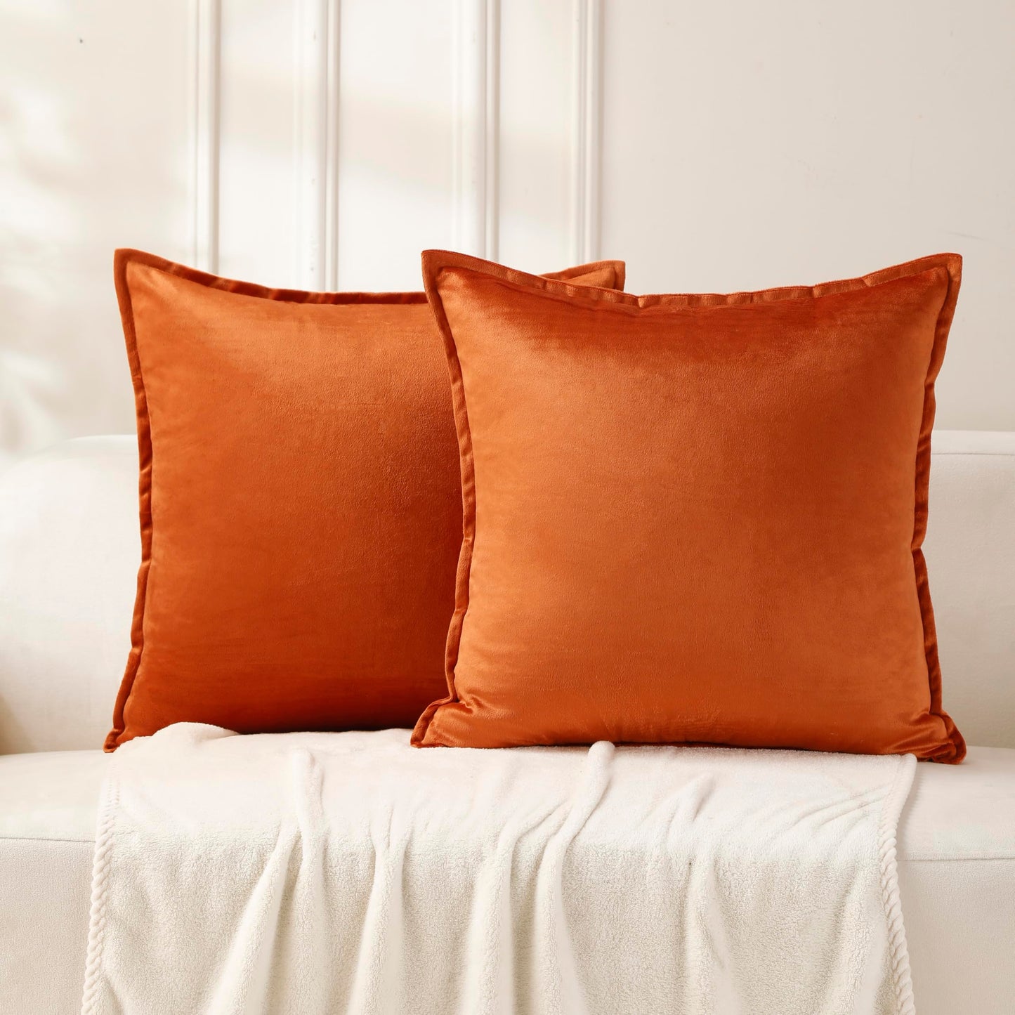 VAKADO Throw Pillow Covers 18x18 Set of 2 Olive Green Velvet Decor Decorative Couch Cushion Euro Xmas Pillowcases with Fringe Home Bed Decoration for Sofa Bedroom Office