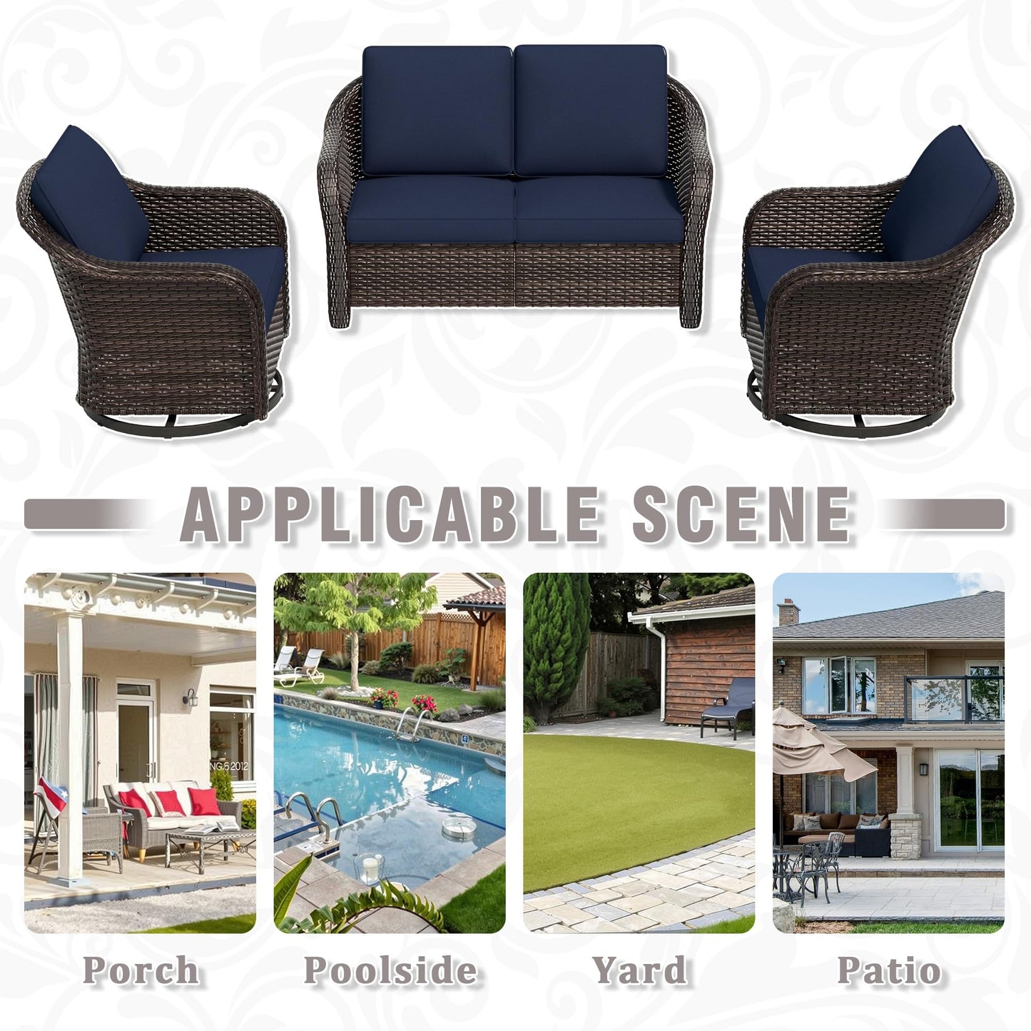 55 inch Outdoor Wicker 2 Seater Sofa, All-Weather Use Patio Rattan Loveseat with Seat and Back Cushion, Ideal for Porch, Backyard, Balcony, Poolside, Blue