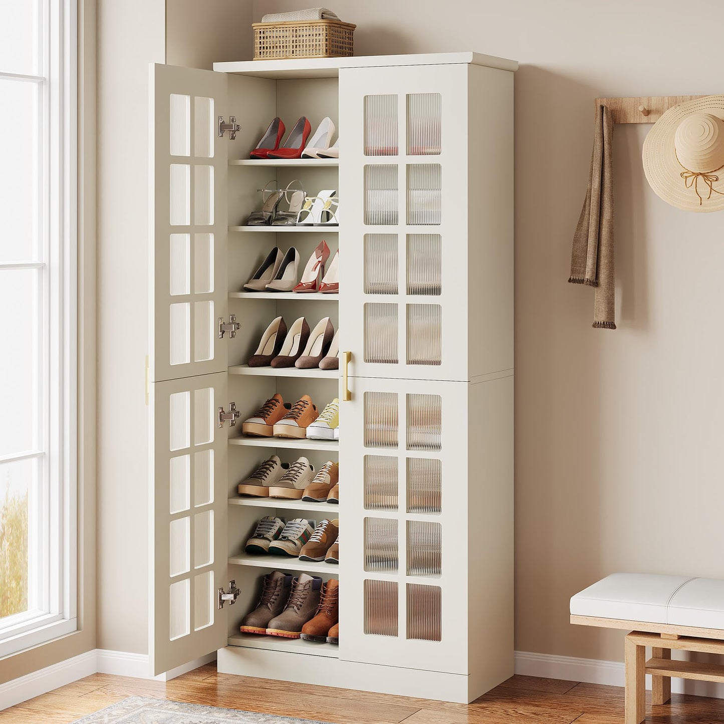 Tribesigns Tall Shoe Cabinet with Doors, 8-Tier Shoe Storage with Adjustable Shelves, Modern Shoe Organizer Shoe Rack Cabinet for Entryway, Hallway, Closet, Living Room, Rustic Brown