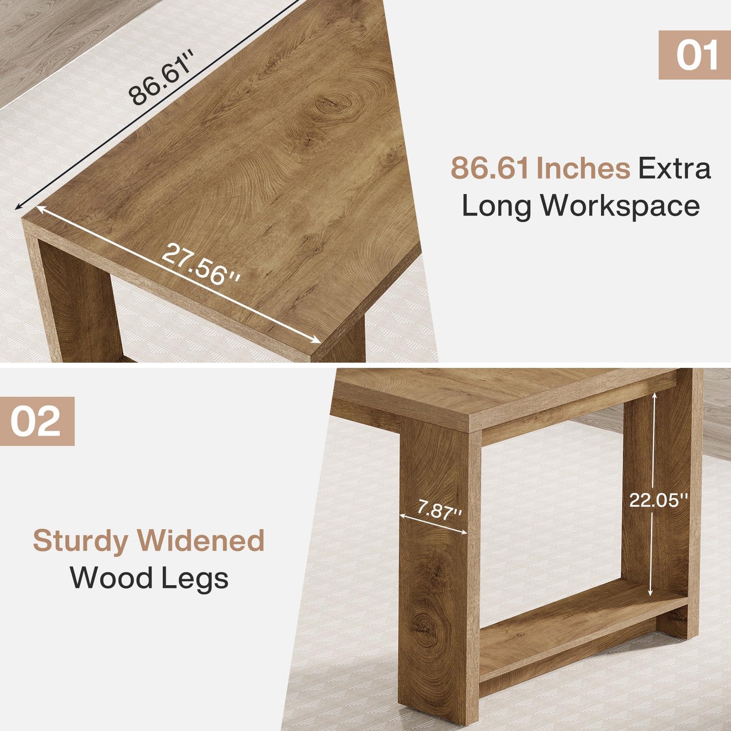 Tribesigns Two Person Desk, 86.6 Inches Extra Long Desk, Double Computer Writing Table, Wood Large Desks Workstation for Home Office, Natural Wood