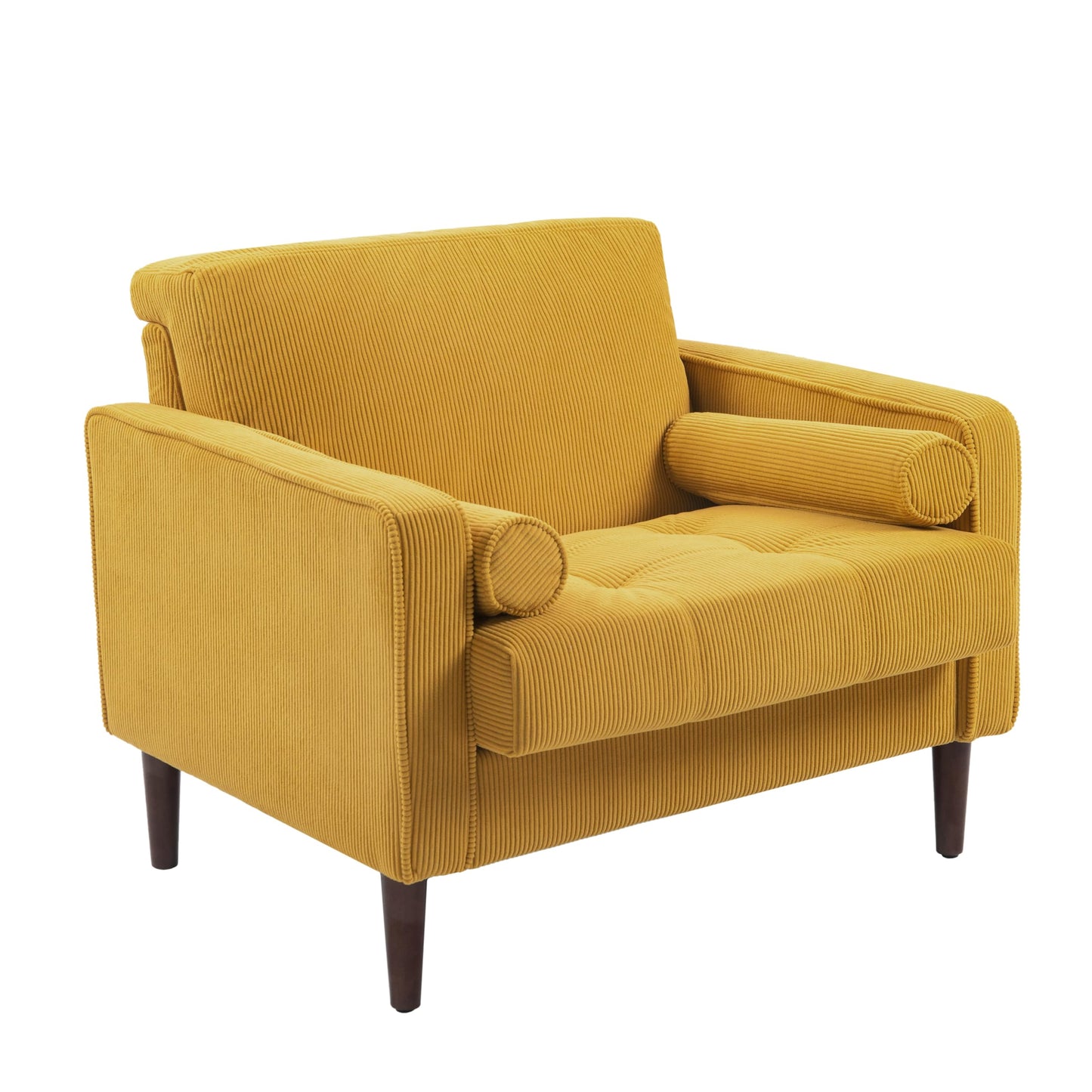 34.5" Arm Chair, Corduroy Fabric Modern Accent Chair, Comfy Upholstered Armchair Reading Chair with Solid Wood Legs for Living Room Bedroom Office, Yellow