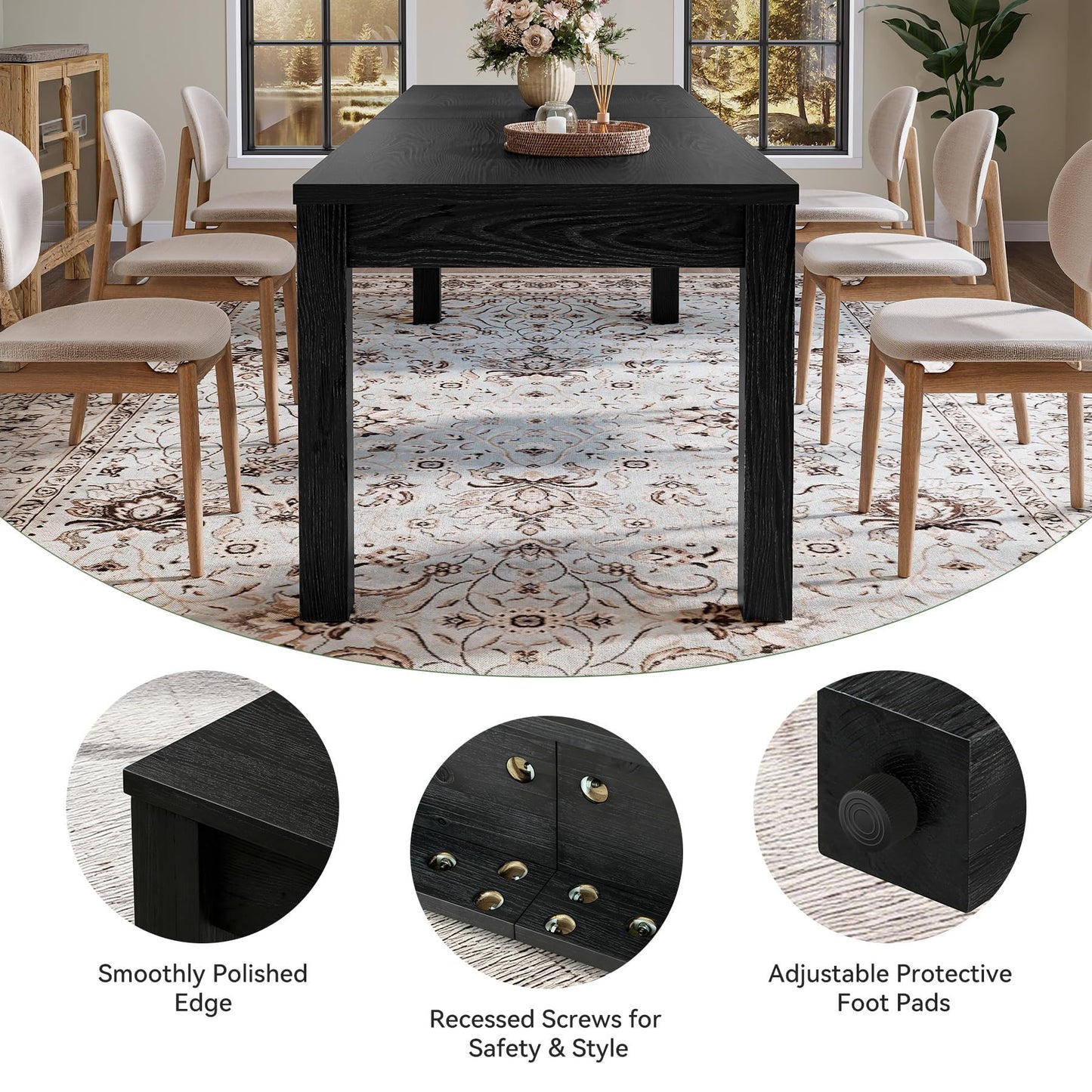 78.7" Large Dining Table for 6 8 10, Solid Wood Rustic Kitchen Table, Modern Farmhouse Rectangular Dining Desk for Kitchen, Living Room, Wood Brown