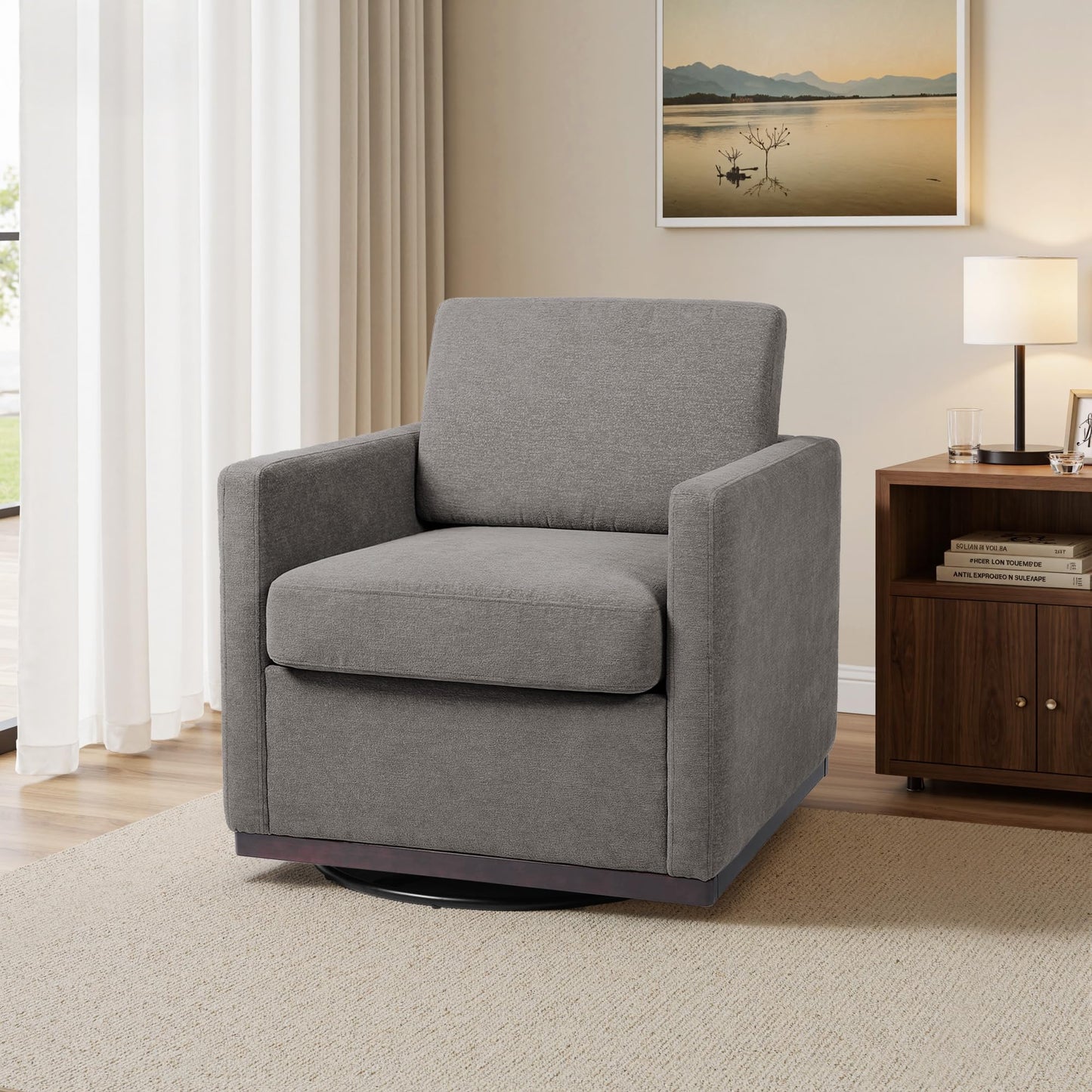 Faux Leather Swivel Accent Chairs Set of 2, 360° Swivel Upholstered Club Armchairs for Living Room, 31" Wide Square Single Sofa Reading Chair with Deep Seat, Metal Swivel Base, Navy